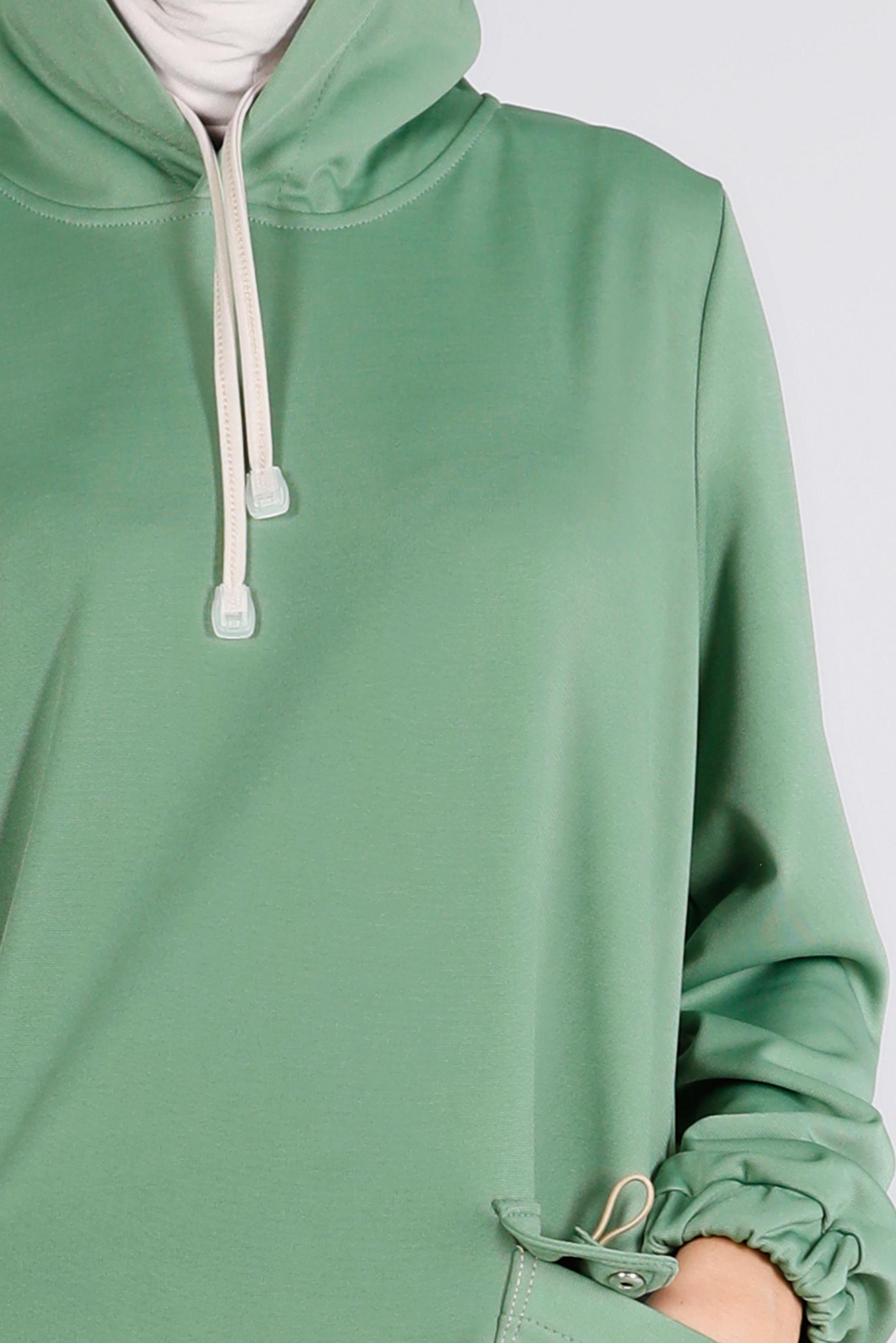Vêtements hijab VERT TUNIQUE DE SURVÊTEMENT À CAPUCHE AVEC POCHE 43341