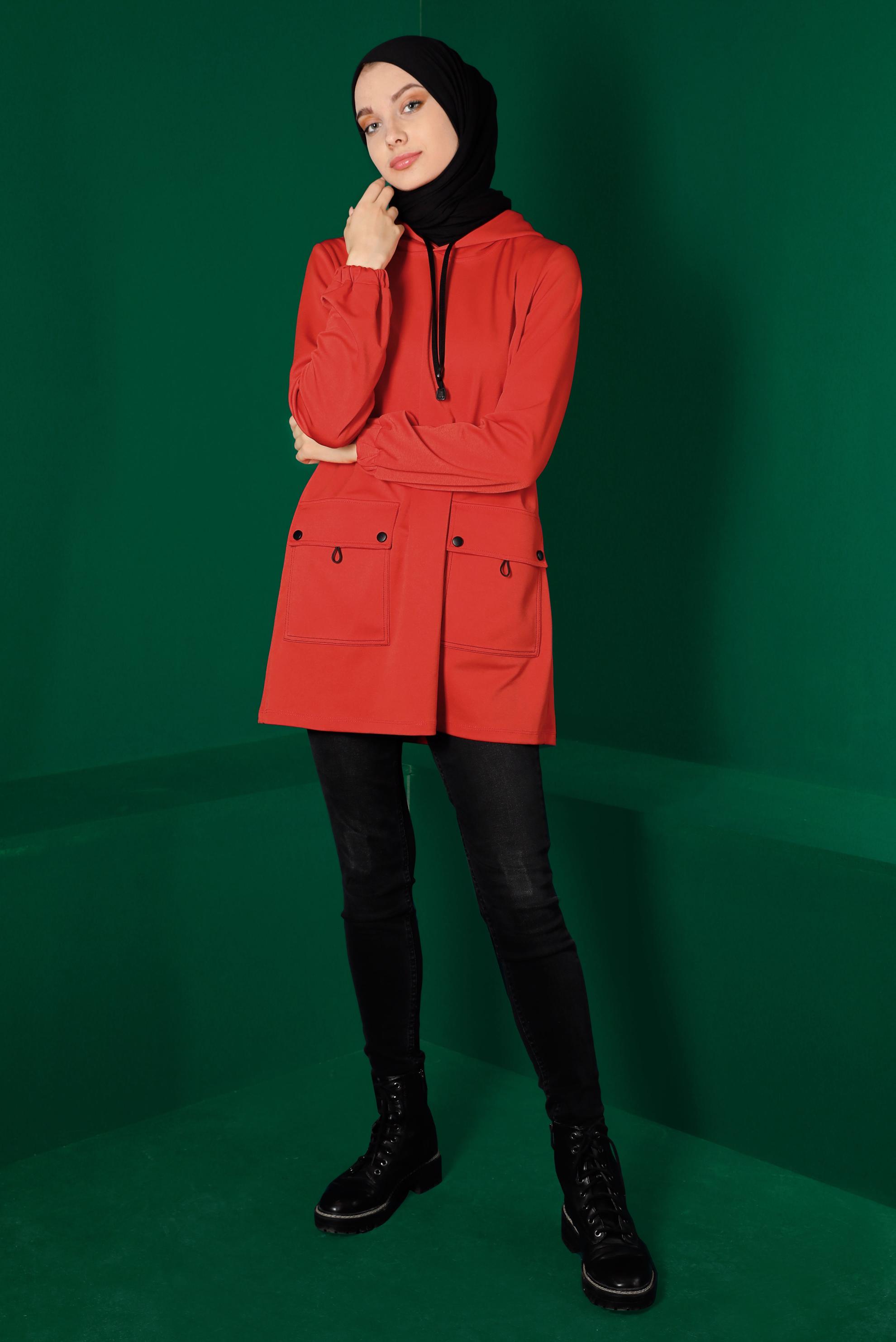 Vêtements hijab CORAIL TUNIQUE DE SURVÊTEMENT À CAPUCHE AVEC POCHE 43341