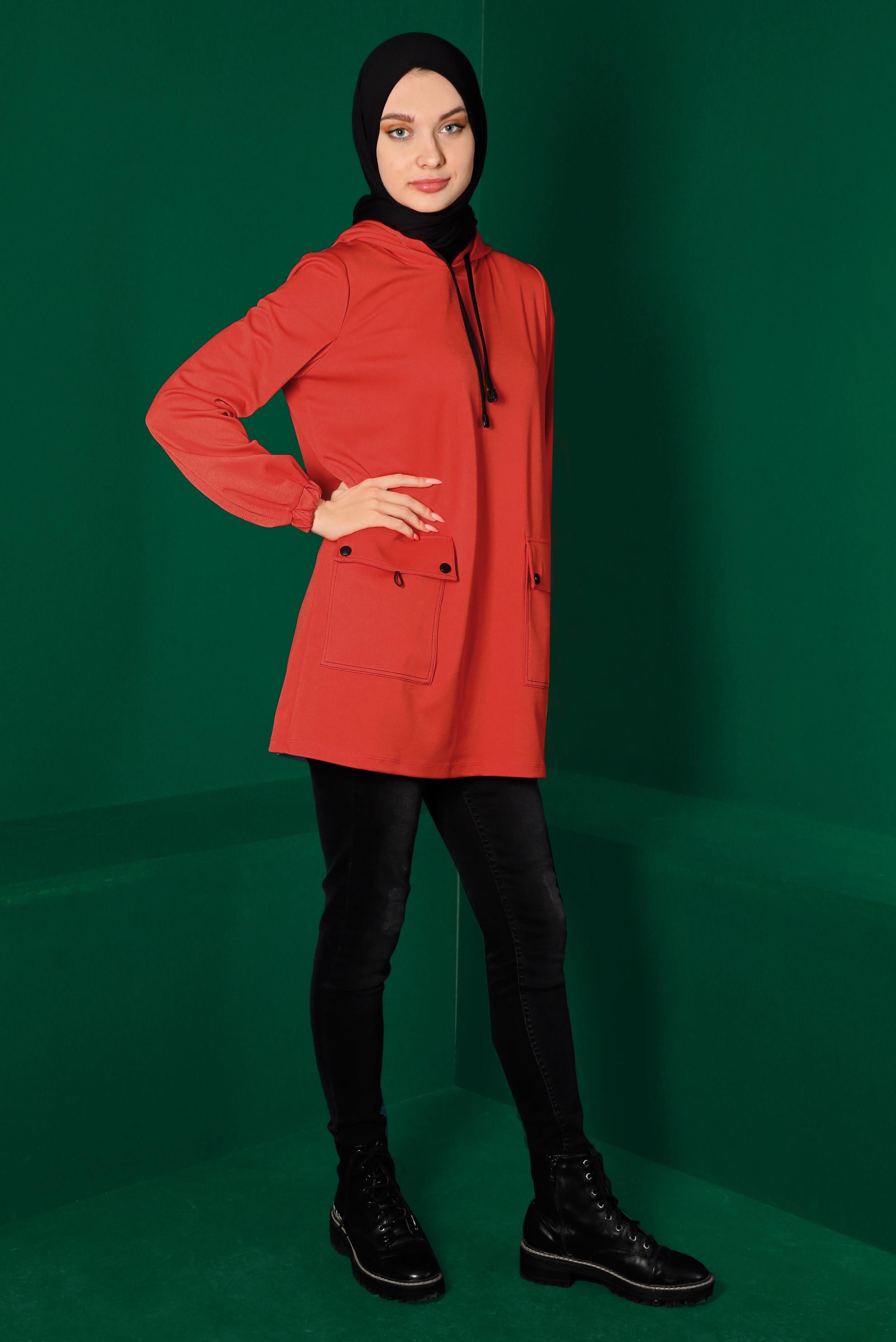 Vêtements hijab CORAIL TUNIQUE DE SURVÊTEMENT À CAPUCHE AVEC POCHE 43341