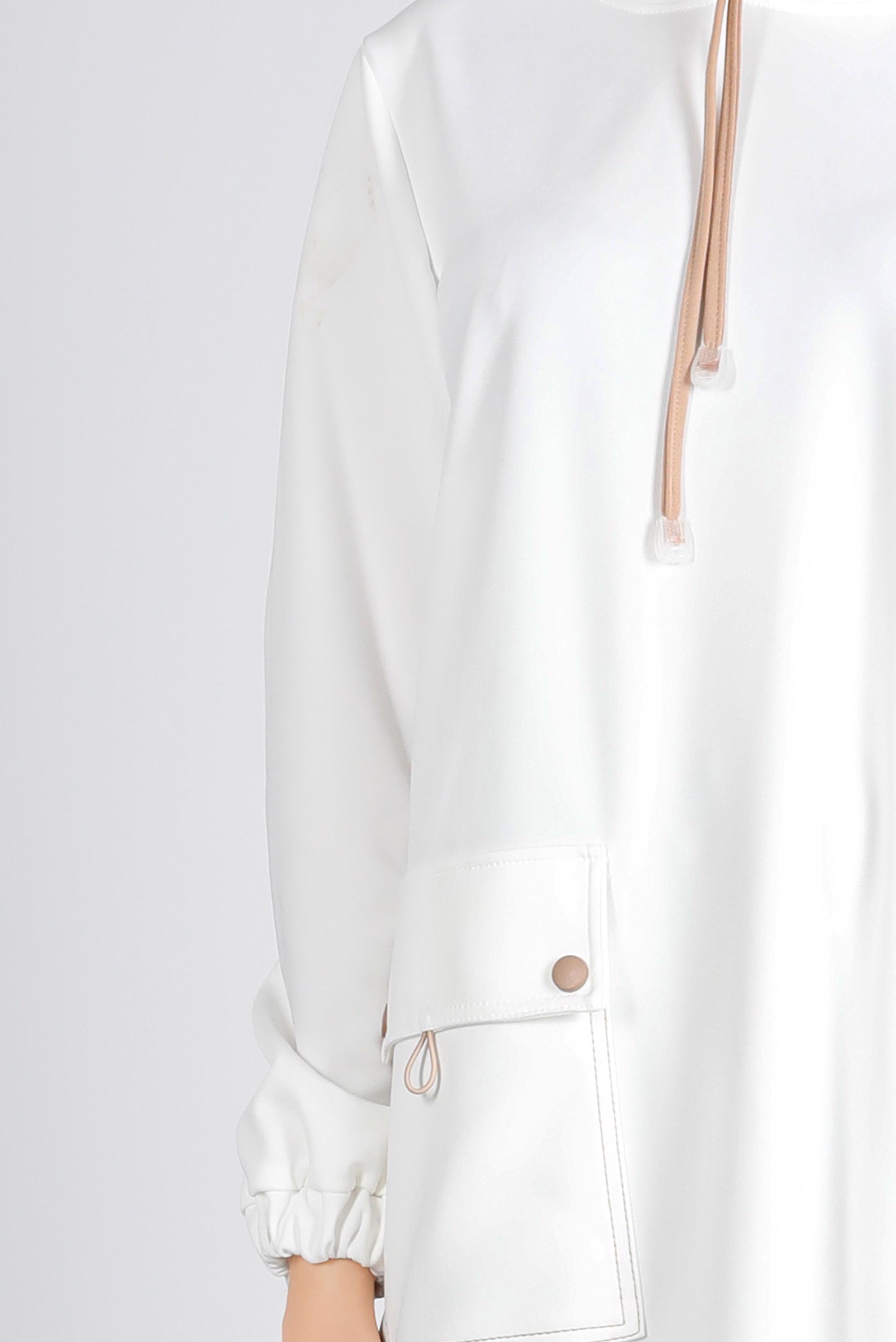 Tesettür giyim BEJ KAPÜŞONLU CEPLİ EŞOFMAN TUNİK 43341	