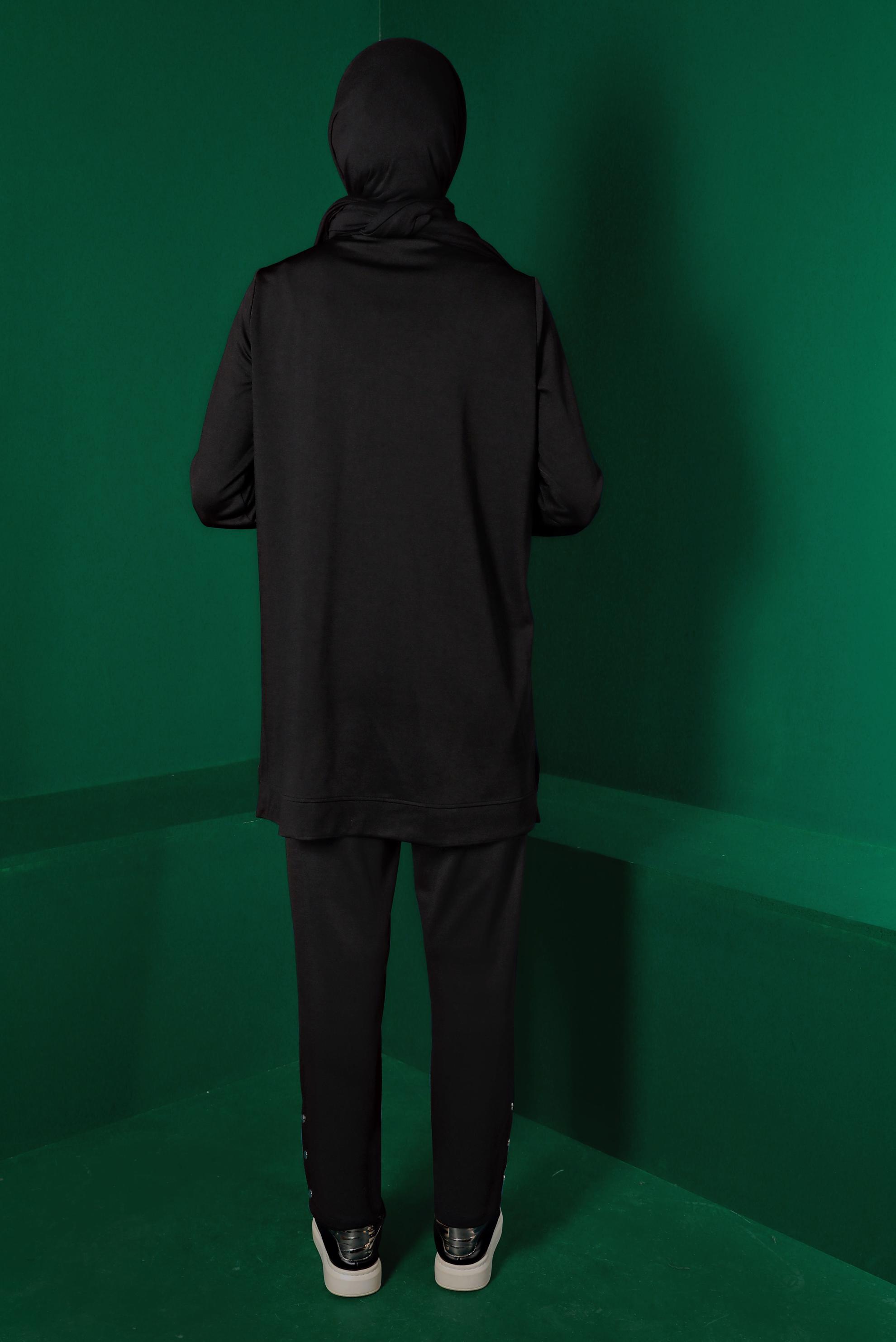 Tesettür giyim SİYAH YAKASI ÇITÇITLI İKİLİ PANT. EŞOFMAN TAKIM 43342