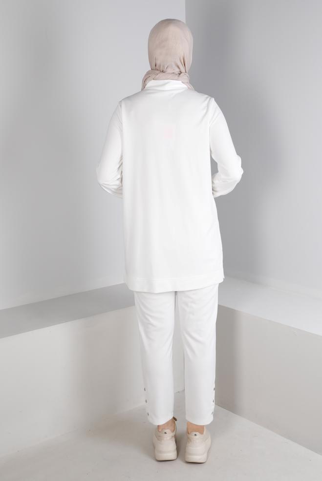 Hijab clothing WHITE SNAPPED COLLAR 2-PIECE TRACKSUIT SET 43342 - ALVİNA