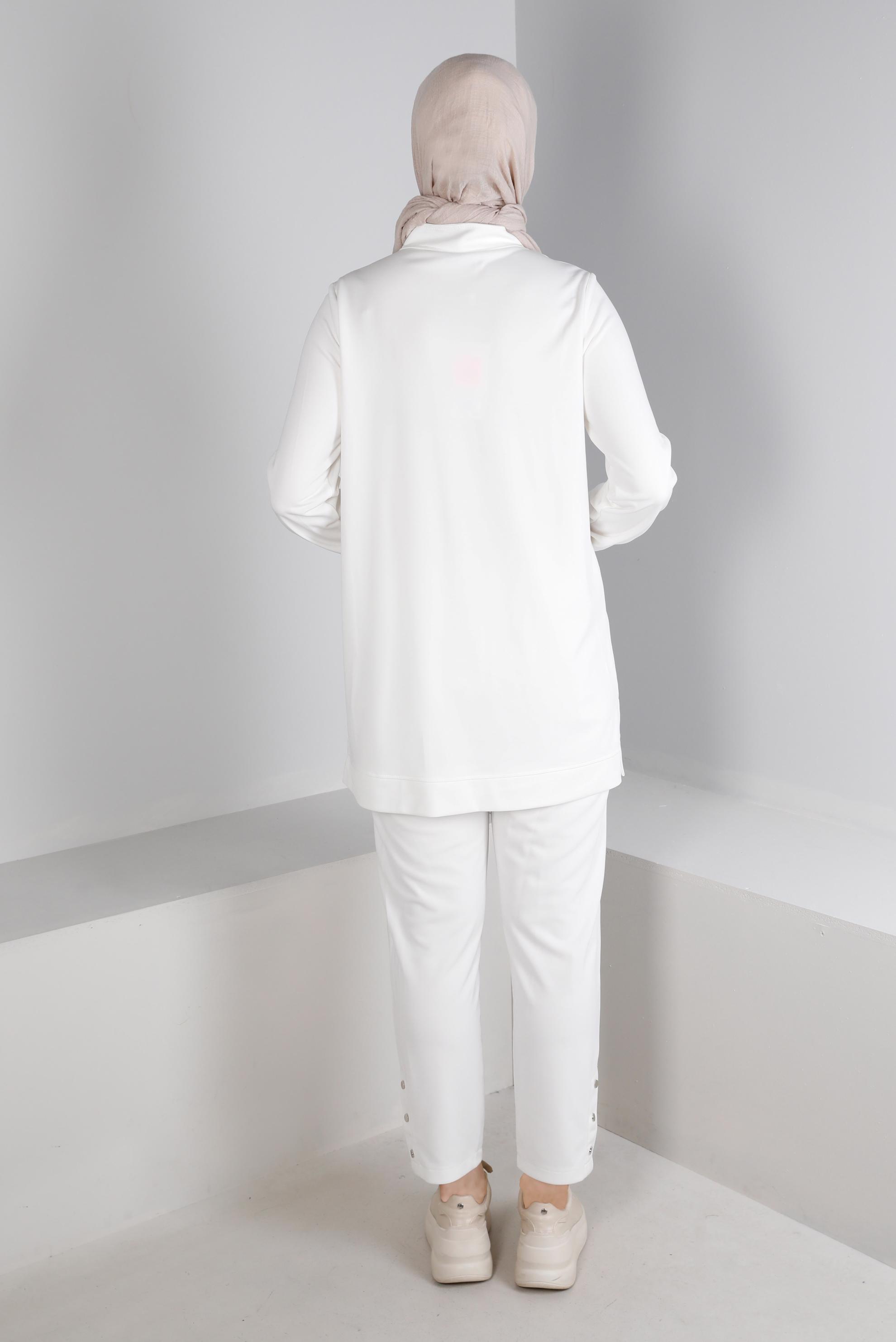 Hijab clothing WHITE SNAPPED COLLAR 2-PIECE TRACKSUIT SET 43342