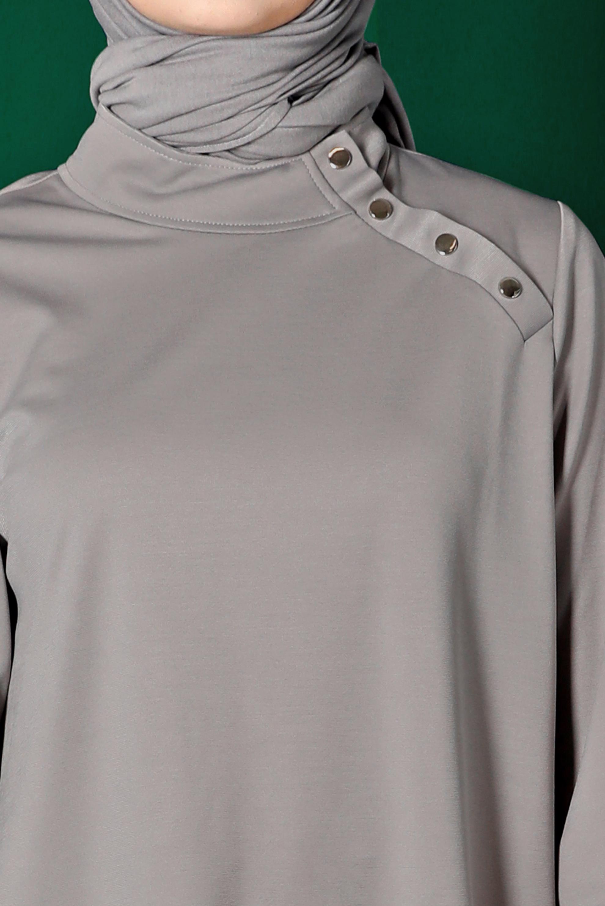 Tesettür giyim GRİ YAKASI ÇITÇITLI İKİLİ PANT. EŞOFMAN TAKIM 43342