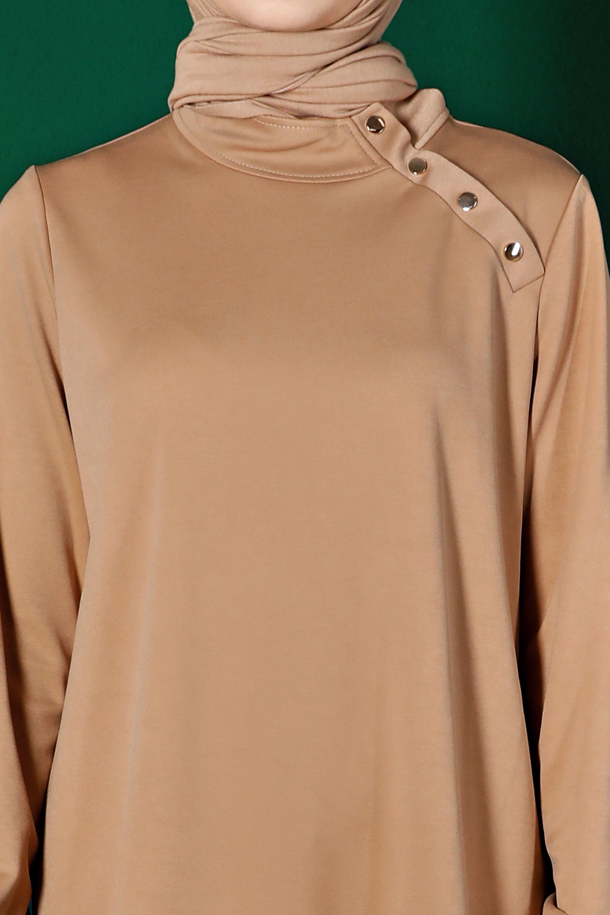 Tesettür giyim KAHVE YAKASI ÇITÇITLI İKİLİ PANT. EŞOFMAN TAKIM 43342