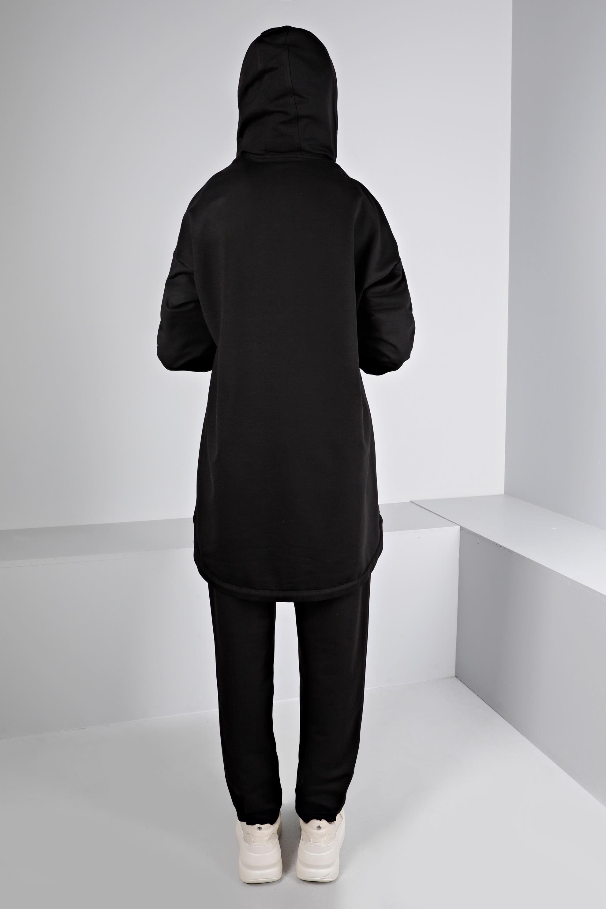 Vêtements hijab NOIR ENSEMBLE SURVÊTEMENT CÔTELÉ À CAPUCHE 43343