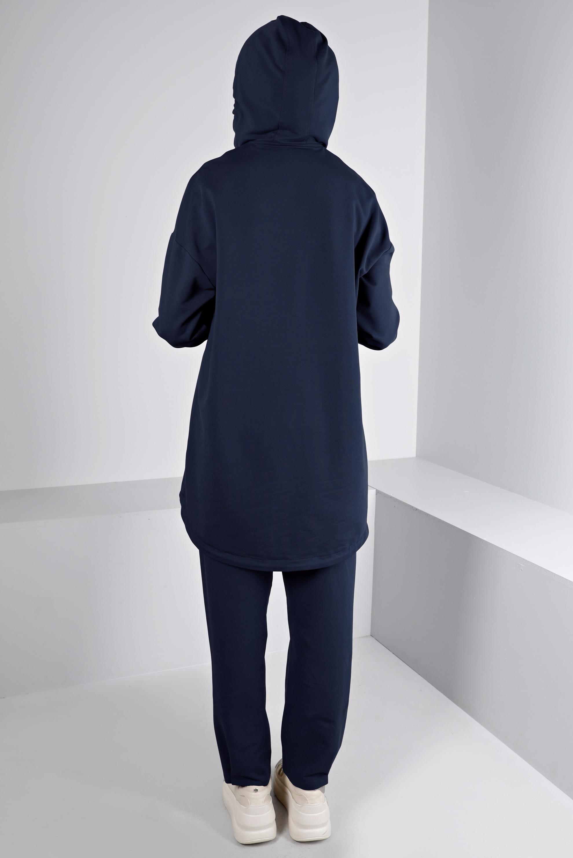 Hijab clothing NAVY BLUE RIBBED HOODED TRACKSUIT SET 43343