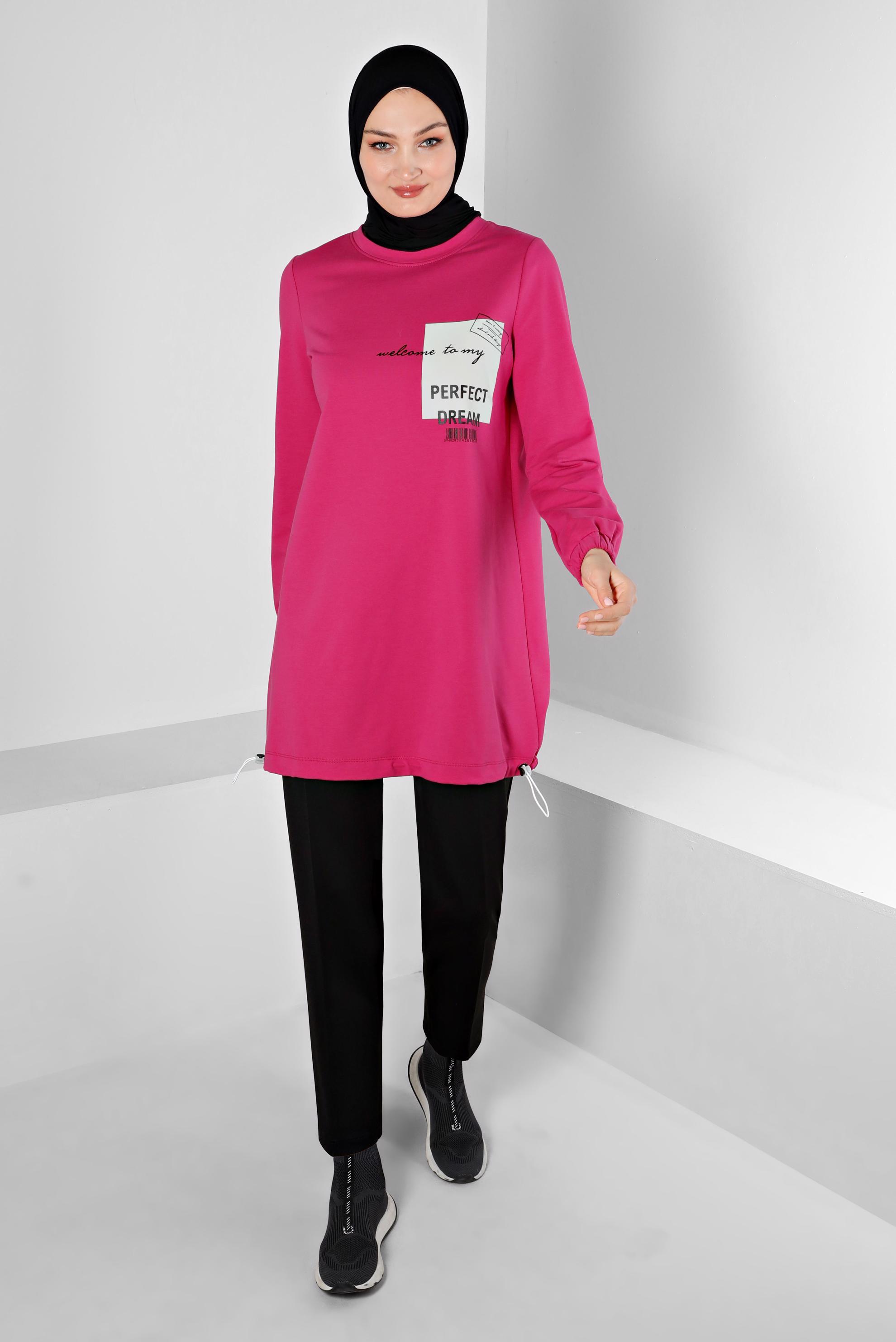 Vêtements hijab FUCHSIA TUNIQUE DE SURVÊTEMENT IMPRIMÉ SLOGAN 43344