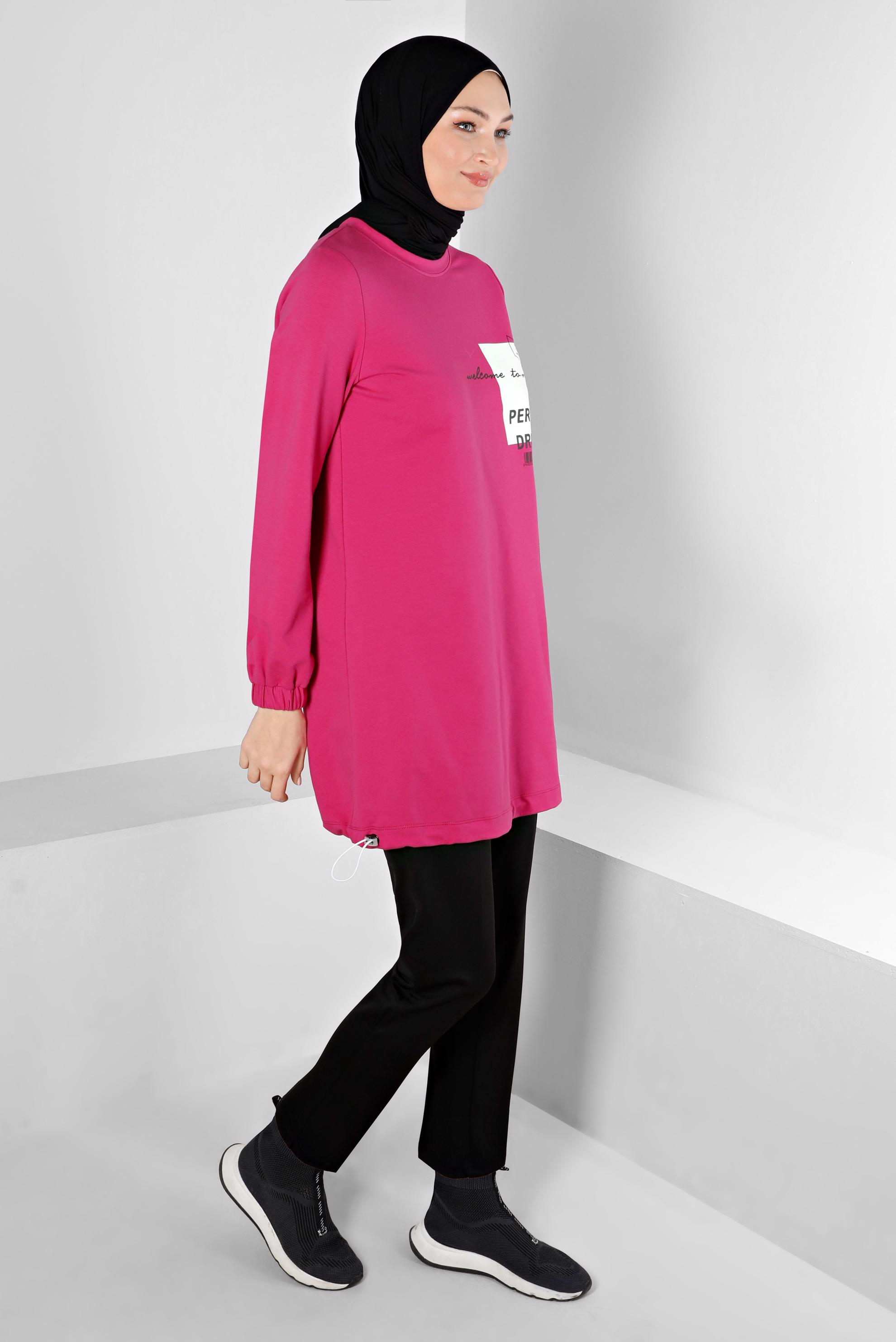 Vêtements hijab FUCHSIA TUNIQUE DE SURVÊTEMENT IMPRIMÉ SLOGAN 43344