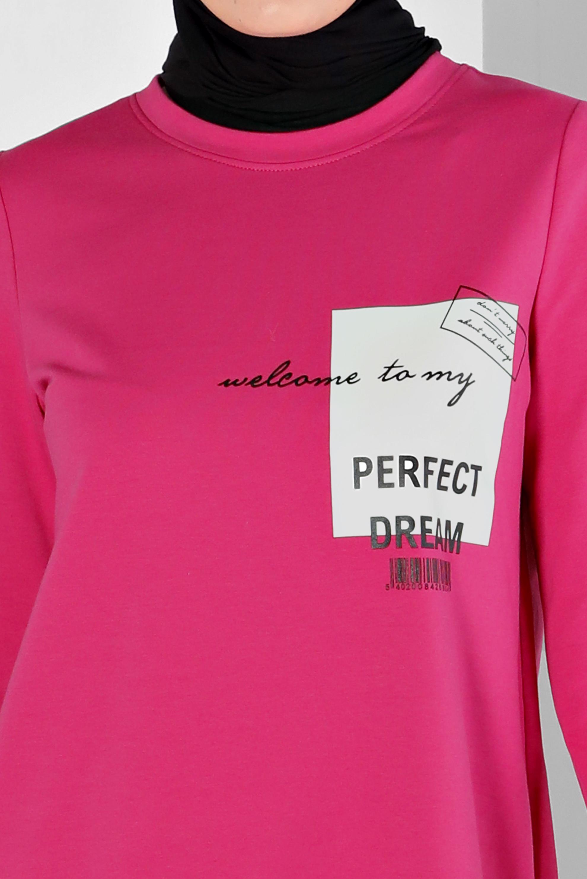 Vêtements hijab FUCHSIA TUNIQUE DE SURVÊTEMENT IMPRIMÉ SLOGAN 43344