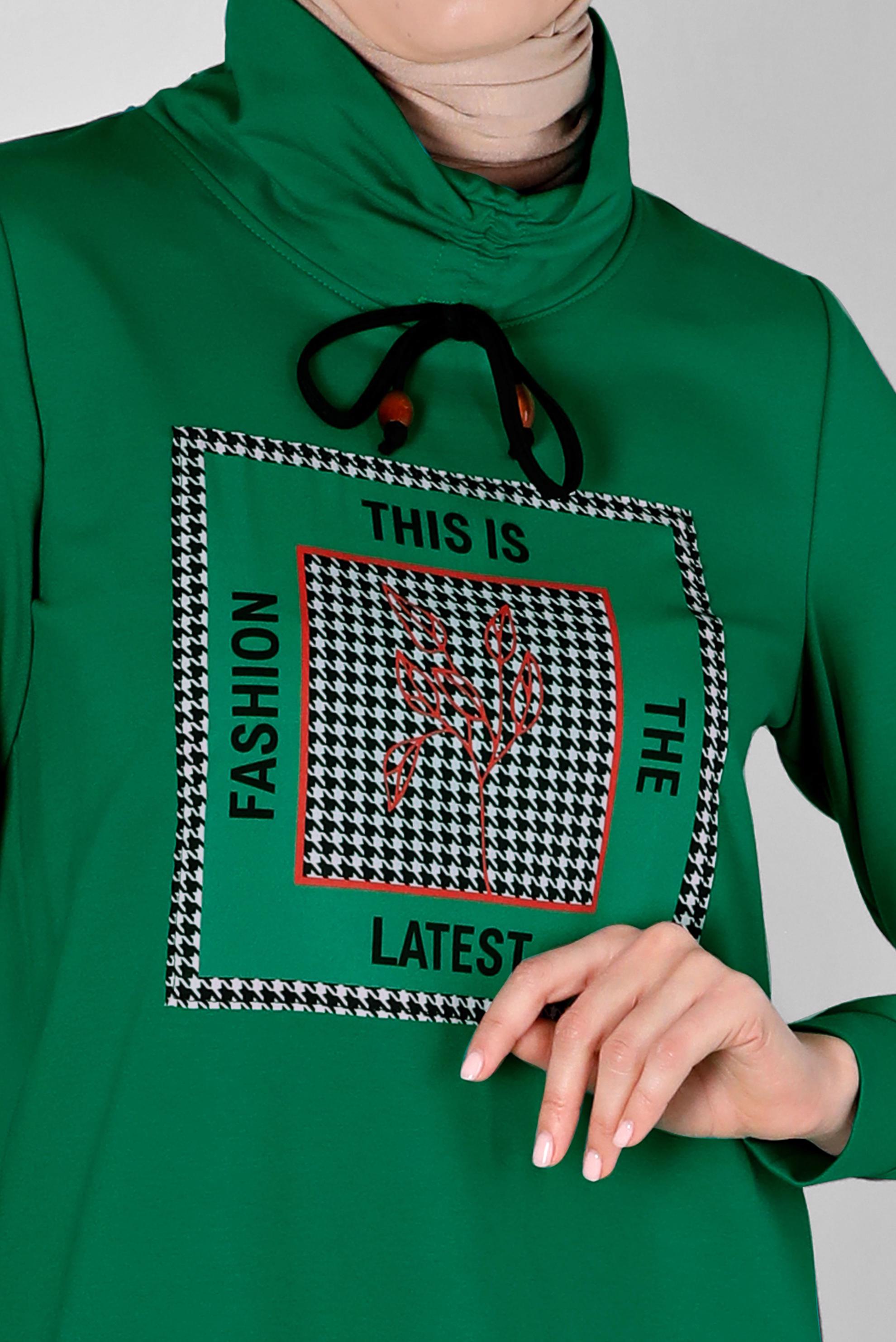 Hijab clothing GREEN SLOGAN PRINTED 2-PIECE TRACKSUIT SET WITH PANTS 43347