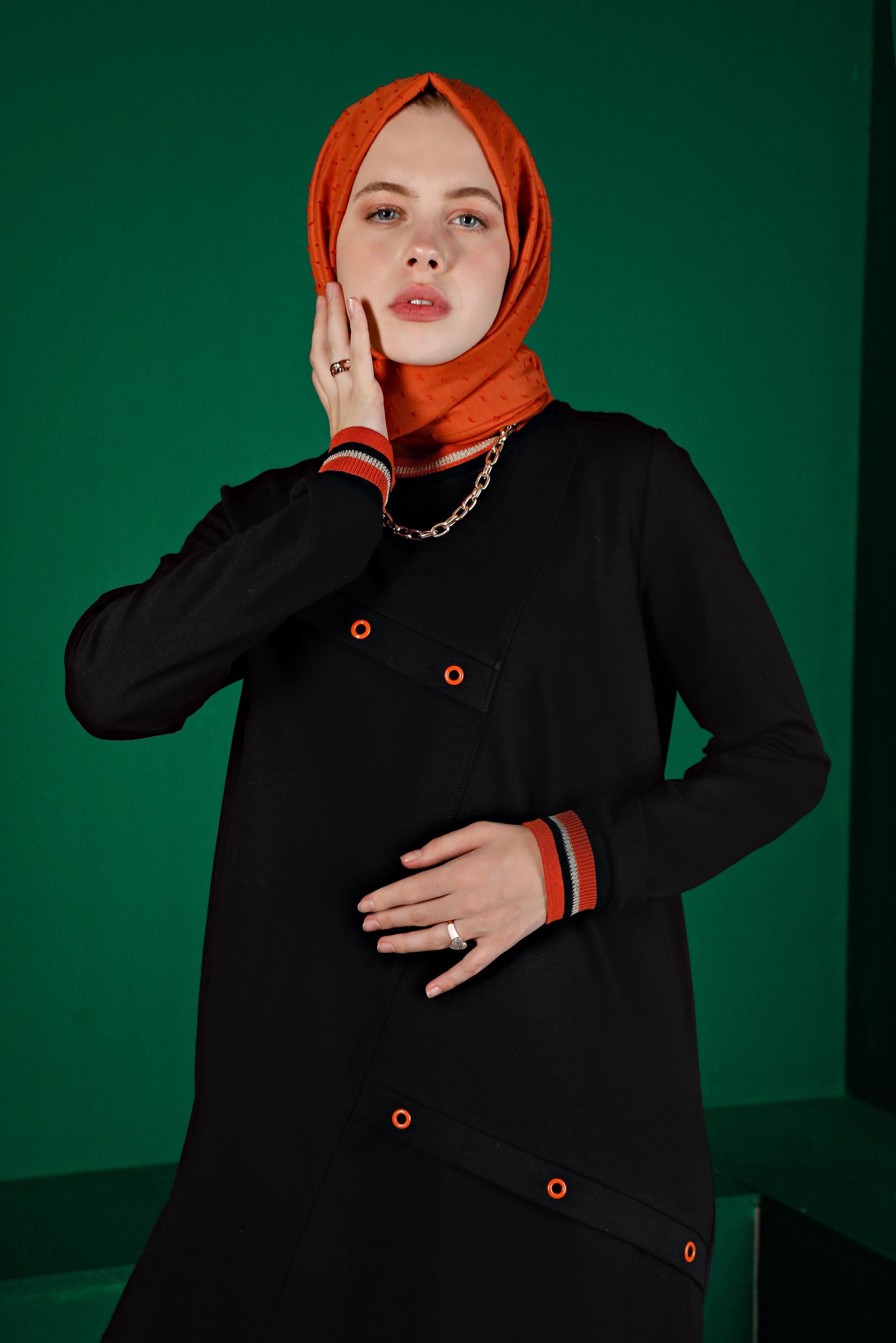 Hijab clothing BLACK EYELET DETAIL TRACKSUIT TUNIC 43349
