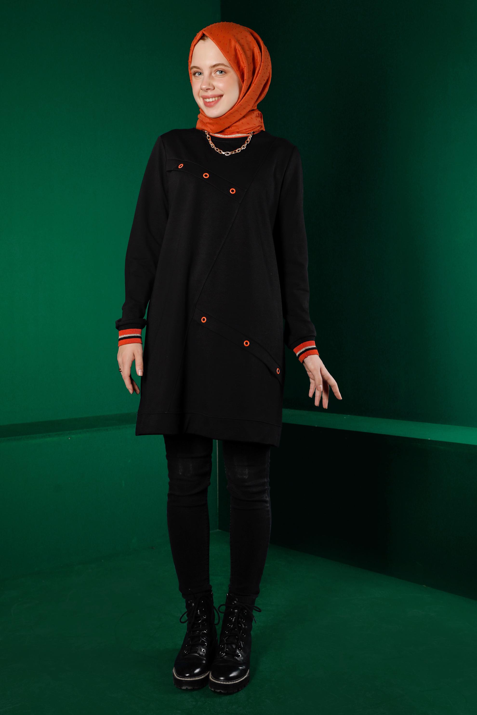 Hijab clothing BLACK EYELET DETAIL TRACKSUIT TUNIC 43349