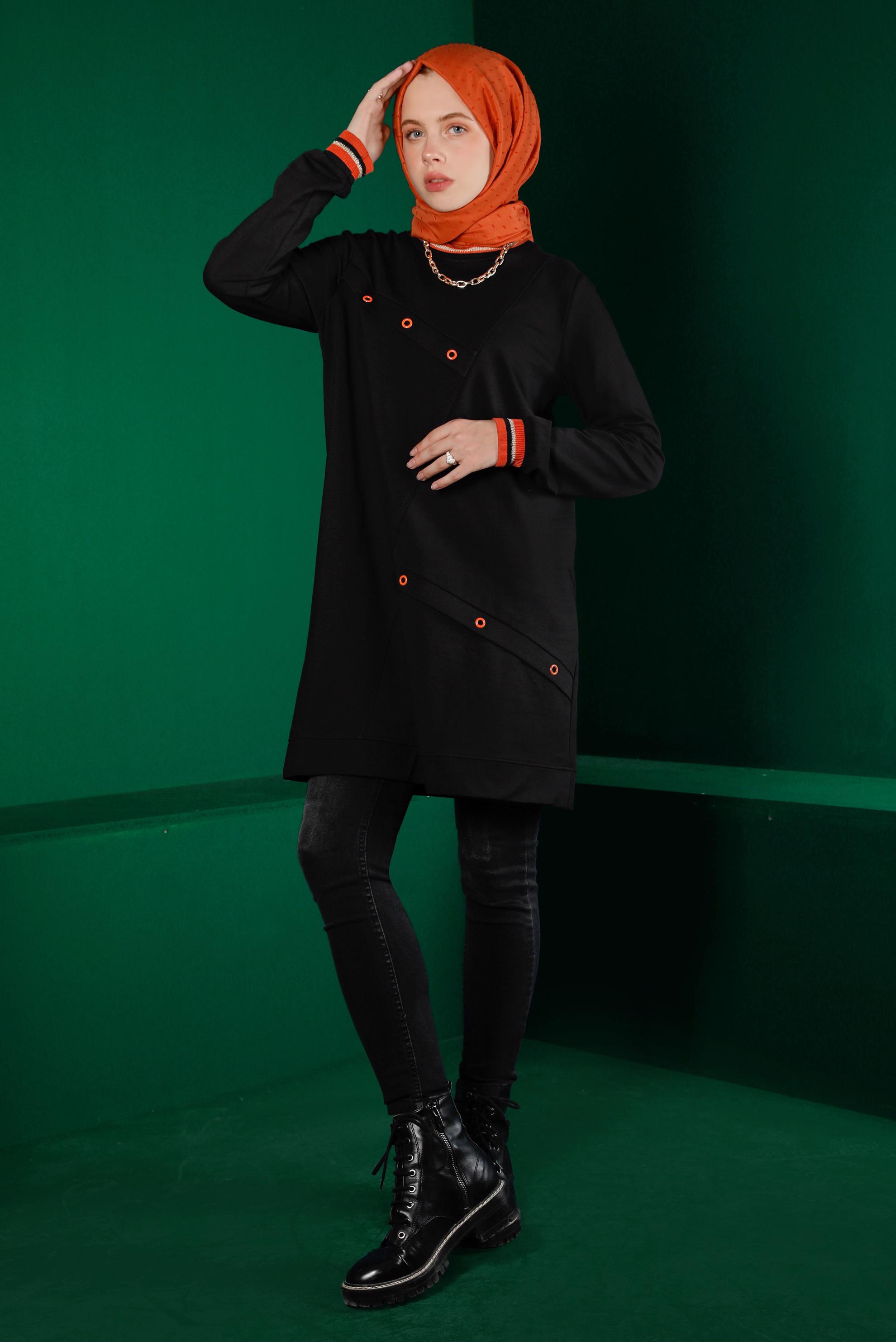 Hijab clothing BLACK EYELET DETAIL TRACKSUIT TUNIC 43349