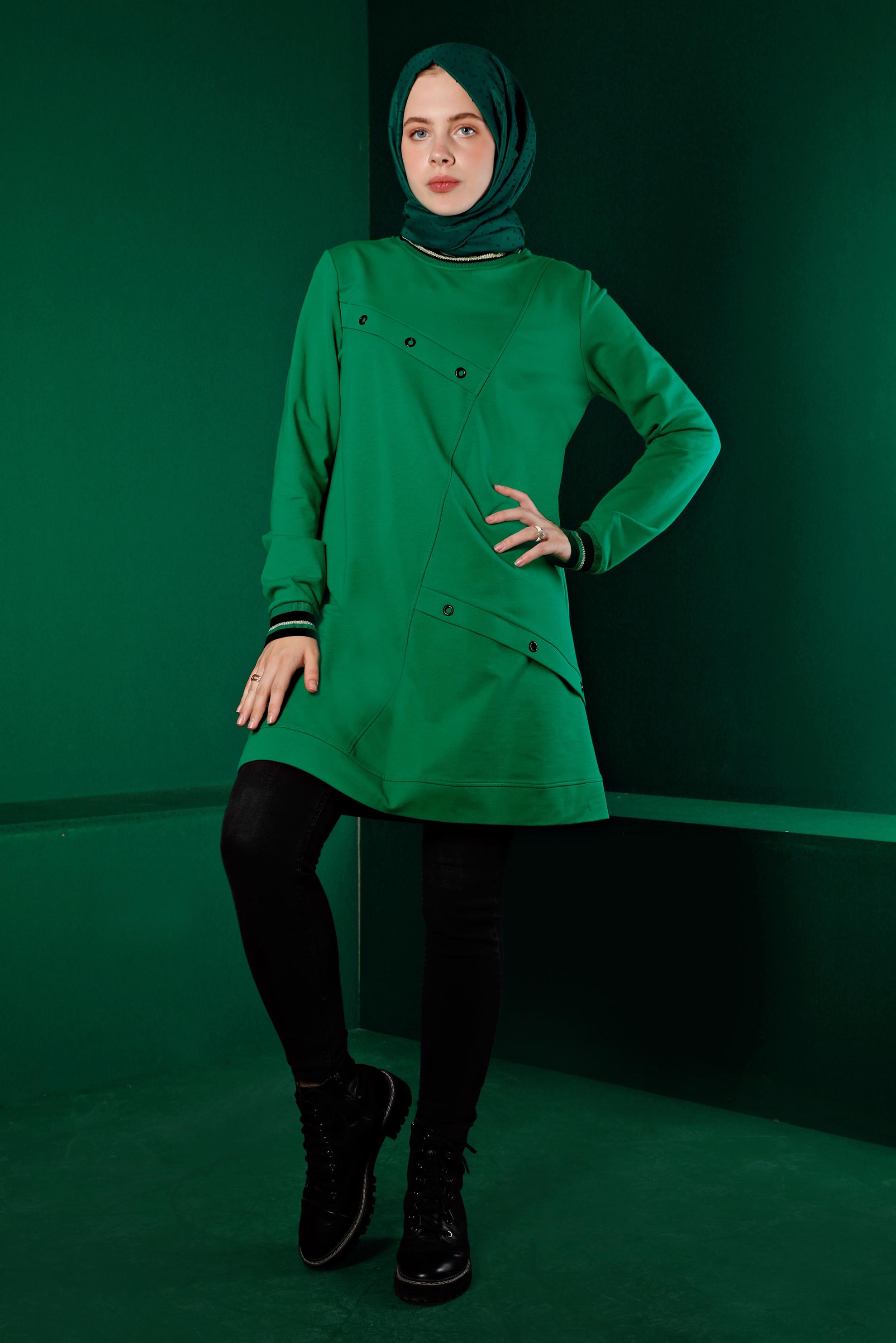 Hijab clothing GREEN EYELET DETAIL TRACKSUIT TUNIC 43349