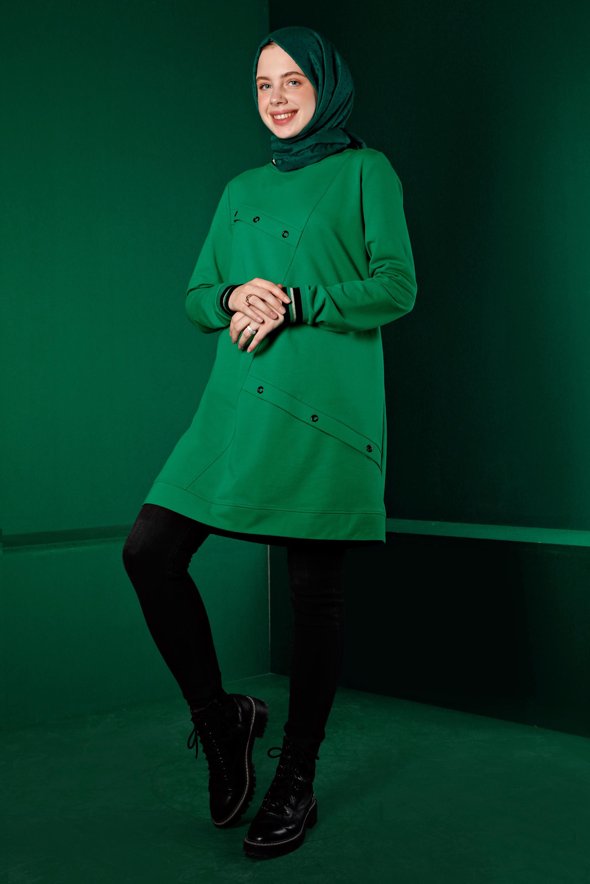 Hijab clothing GREEN EYELET DETAIL TRACKSUIT TUNIC 43349