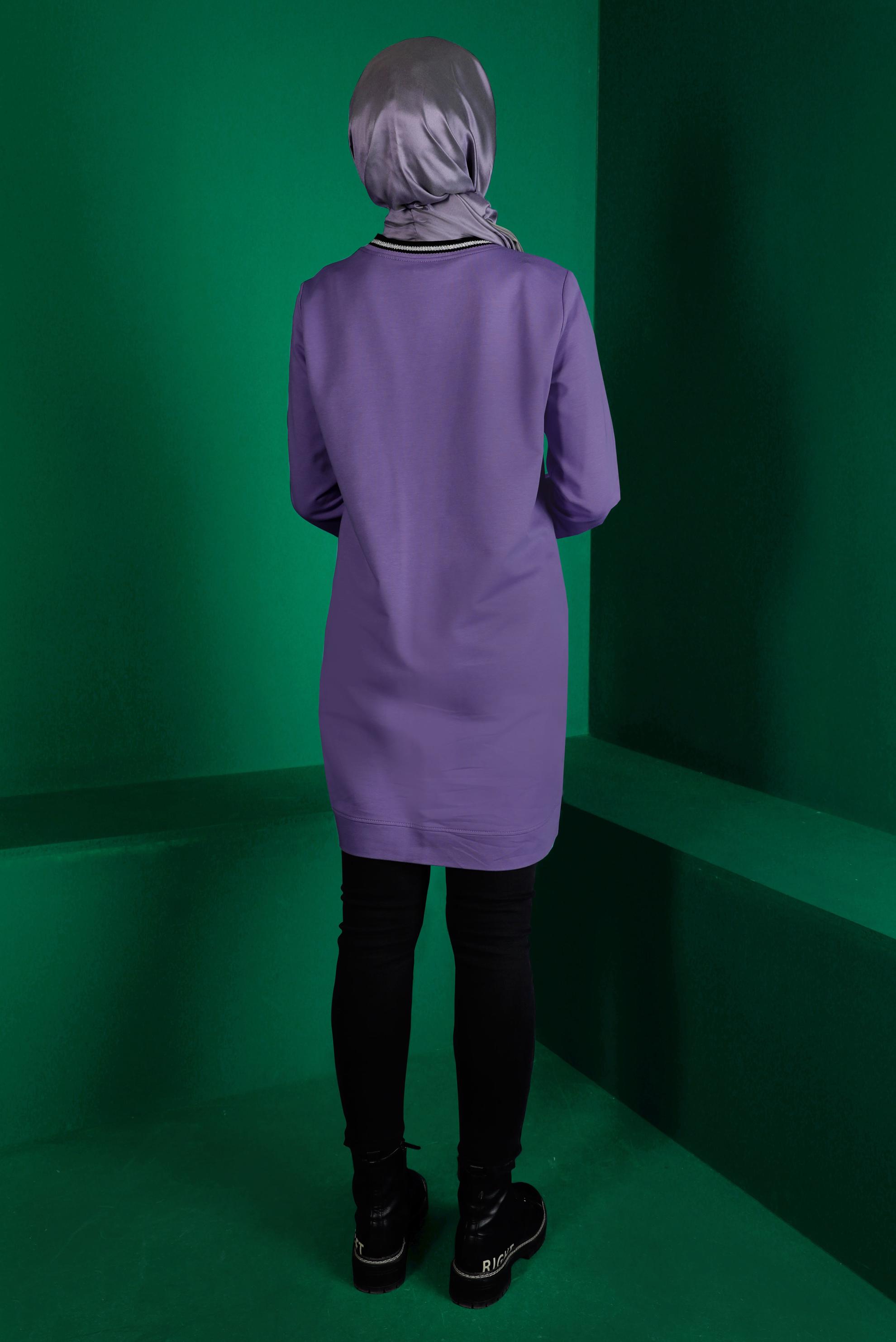 Tesettür giyim MOR KUŞGÖZÜ DETAYLI EŞOFMAN TUNİK 43349