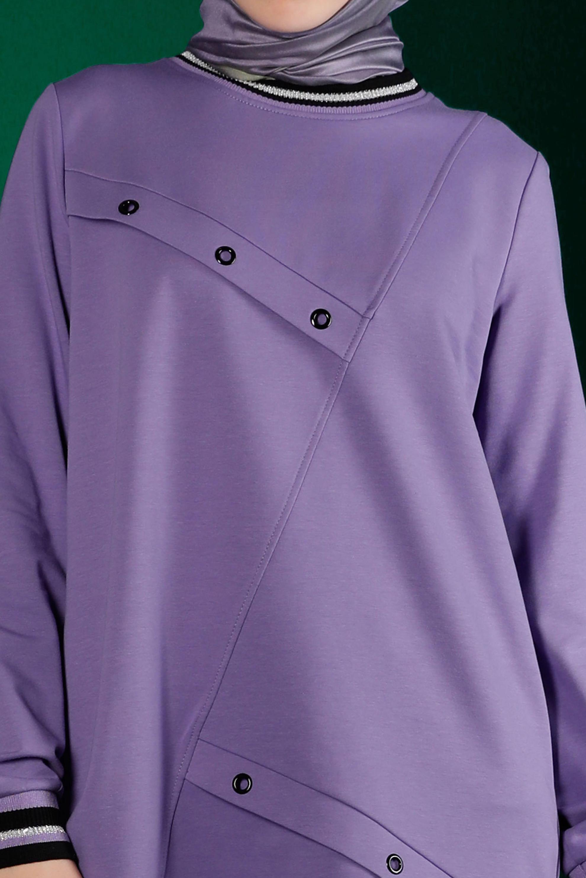 Tesettür giyim MOR KUŞGÖZÜ DETAYLI EŞOFMAN TUNİK 43349