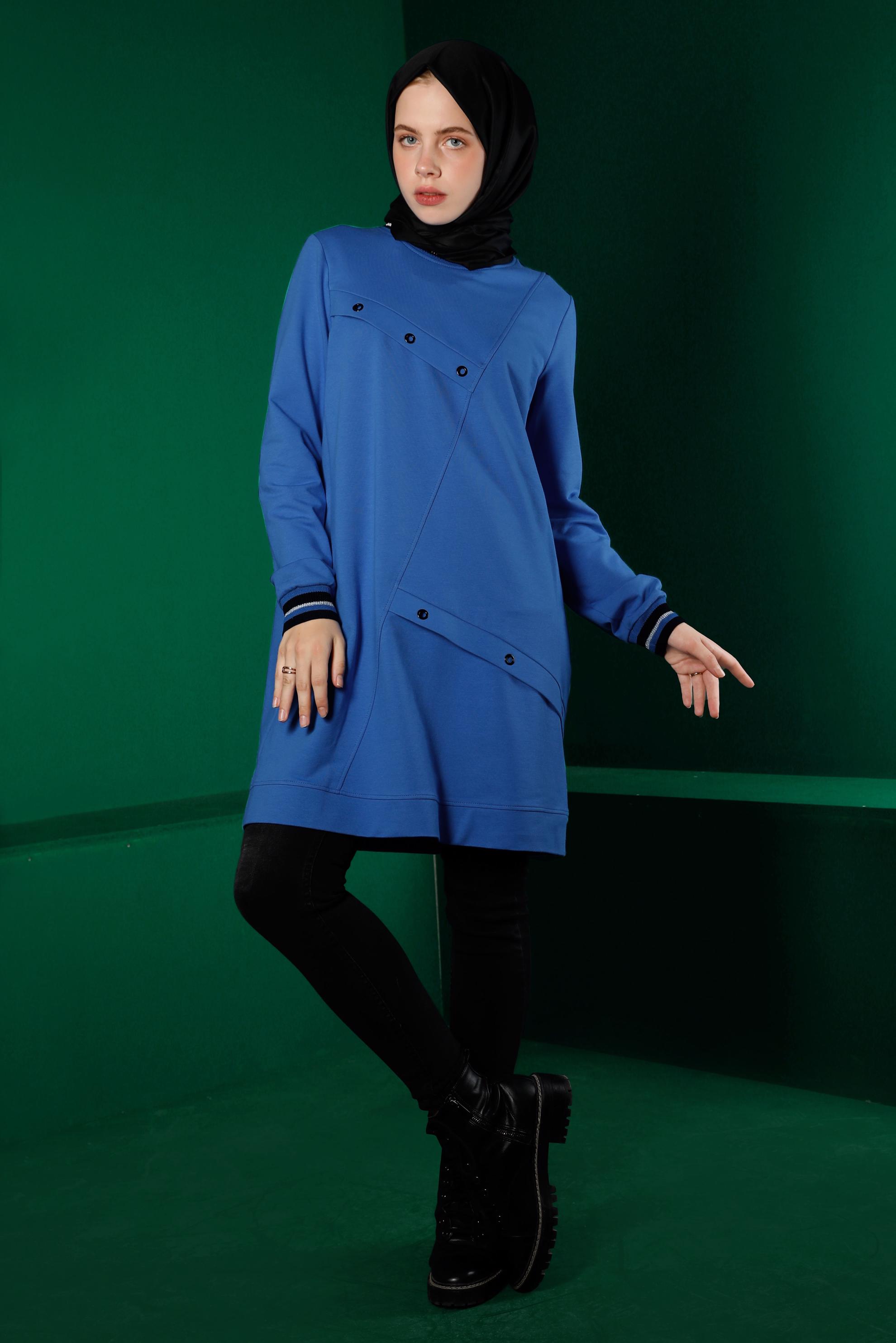 Vêtements hijab BLEU TUNIQUE DE SURVÊTEMENT AVEC OEILLETS 43349