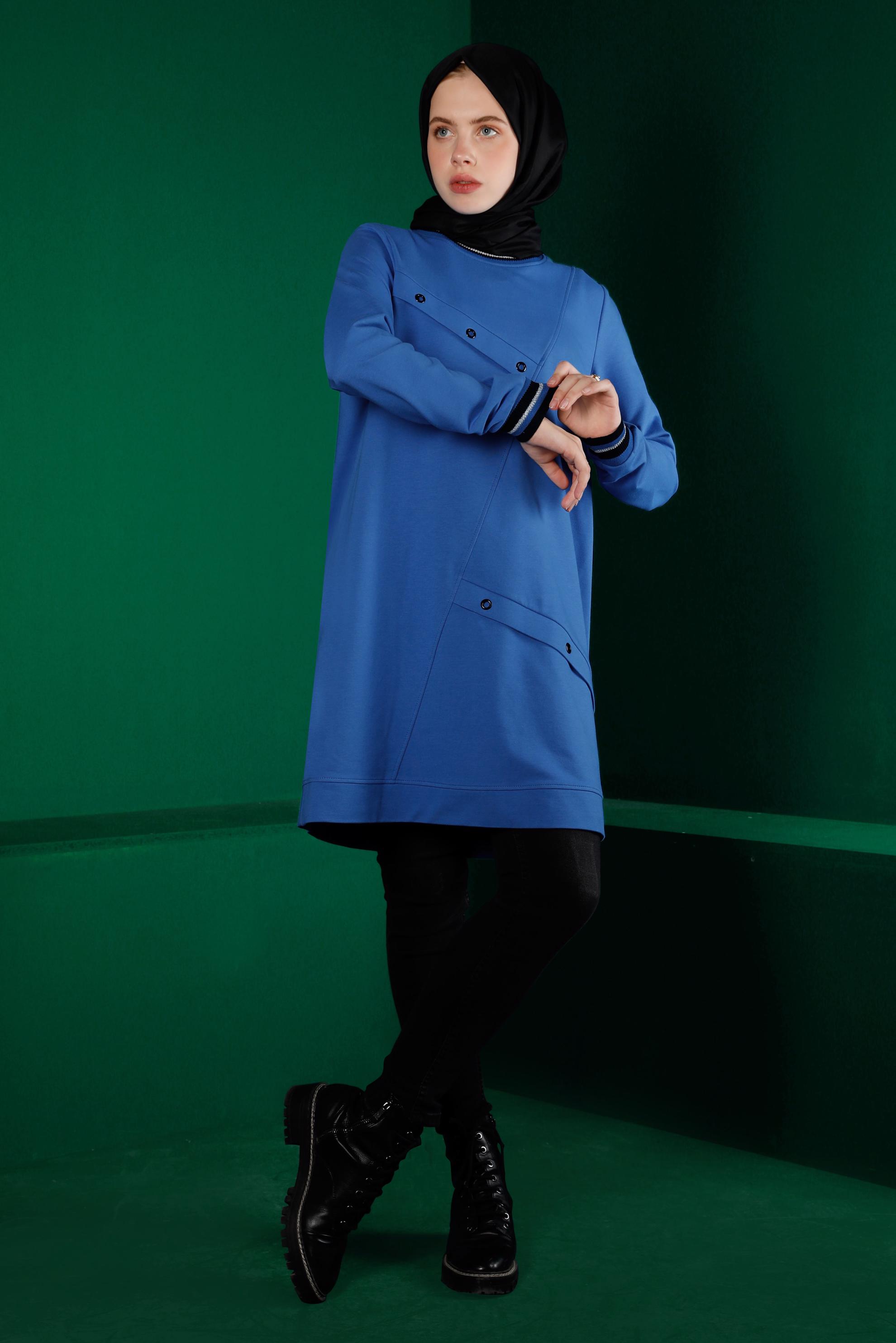 Vêtements hijab BLEU TUNIQUE DE SURVÊTEMENT AVEC OEILLETS 43349