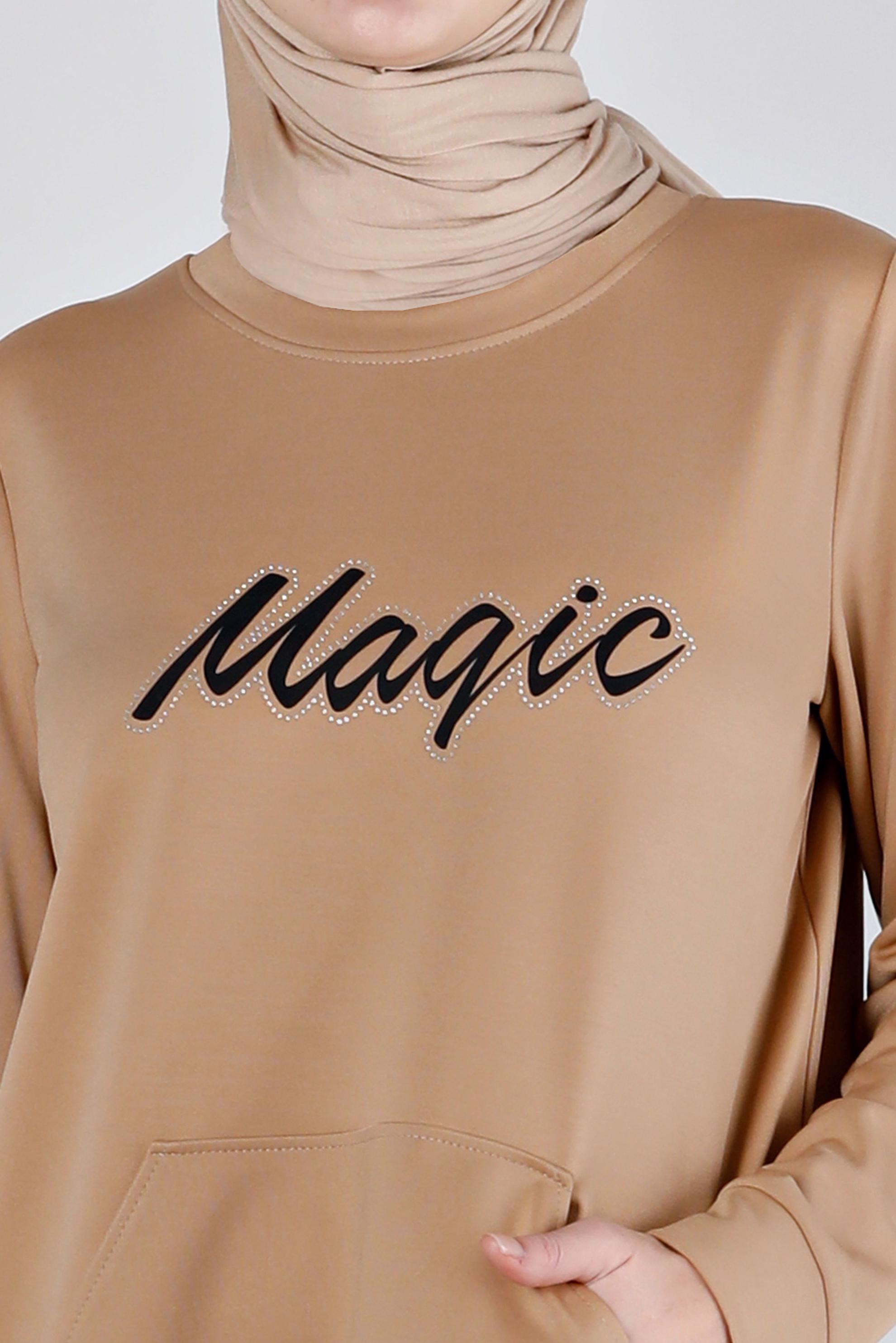 Vêtements hijab BRUN TUNIQUE DE SURVÊTEMENT IMPRIMÉ BAS SMOCKÉ 43350