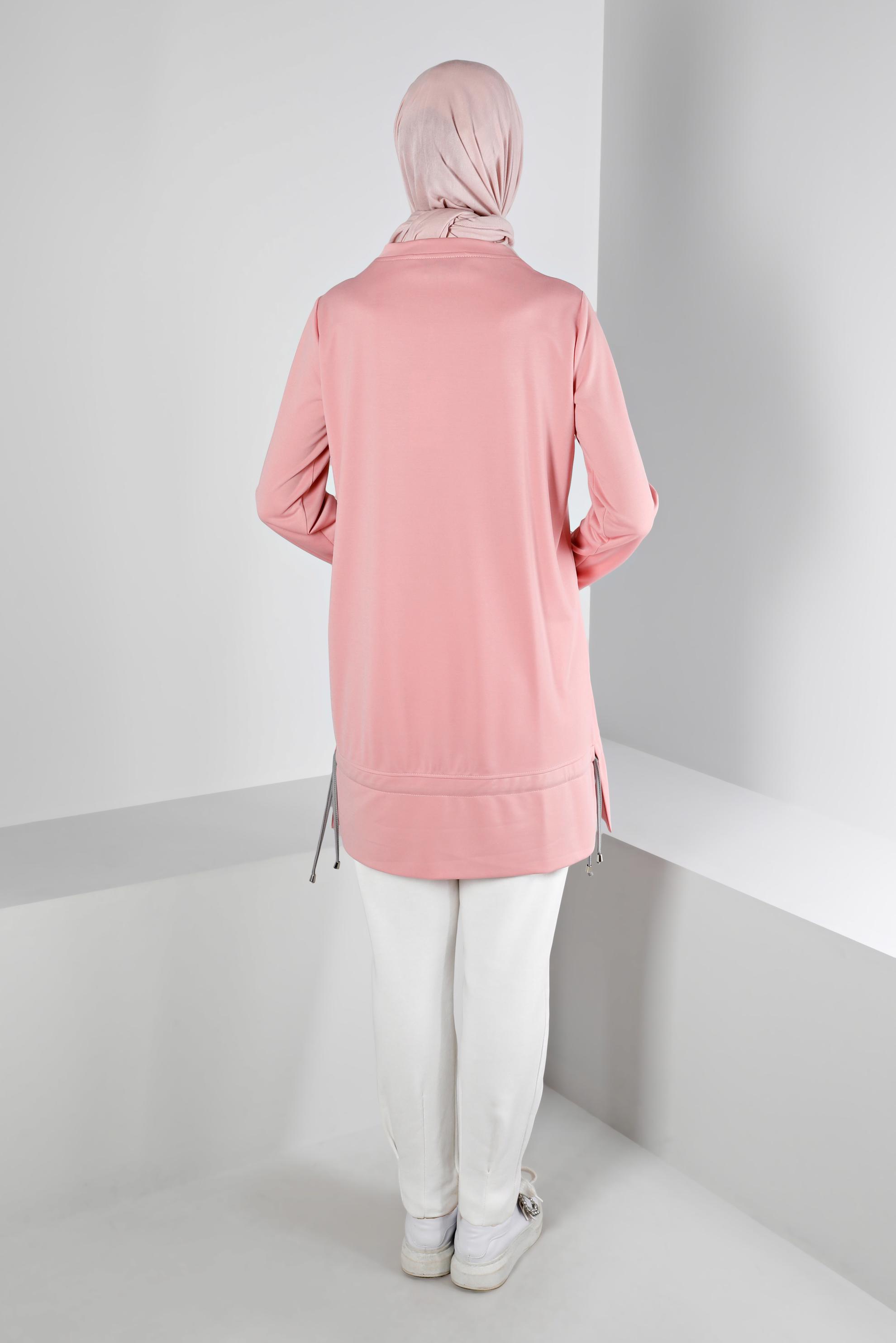 Tesettür giyim PUDRA BASKILI ETEK UCU BÜZGÜLÜ EŞOFMAN TUNİK 43350 