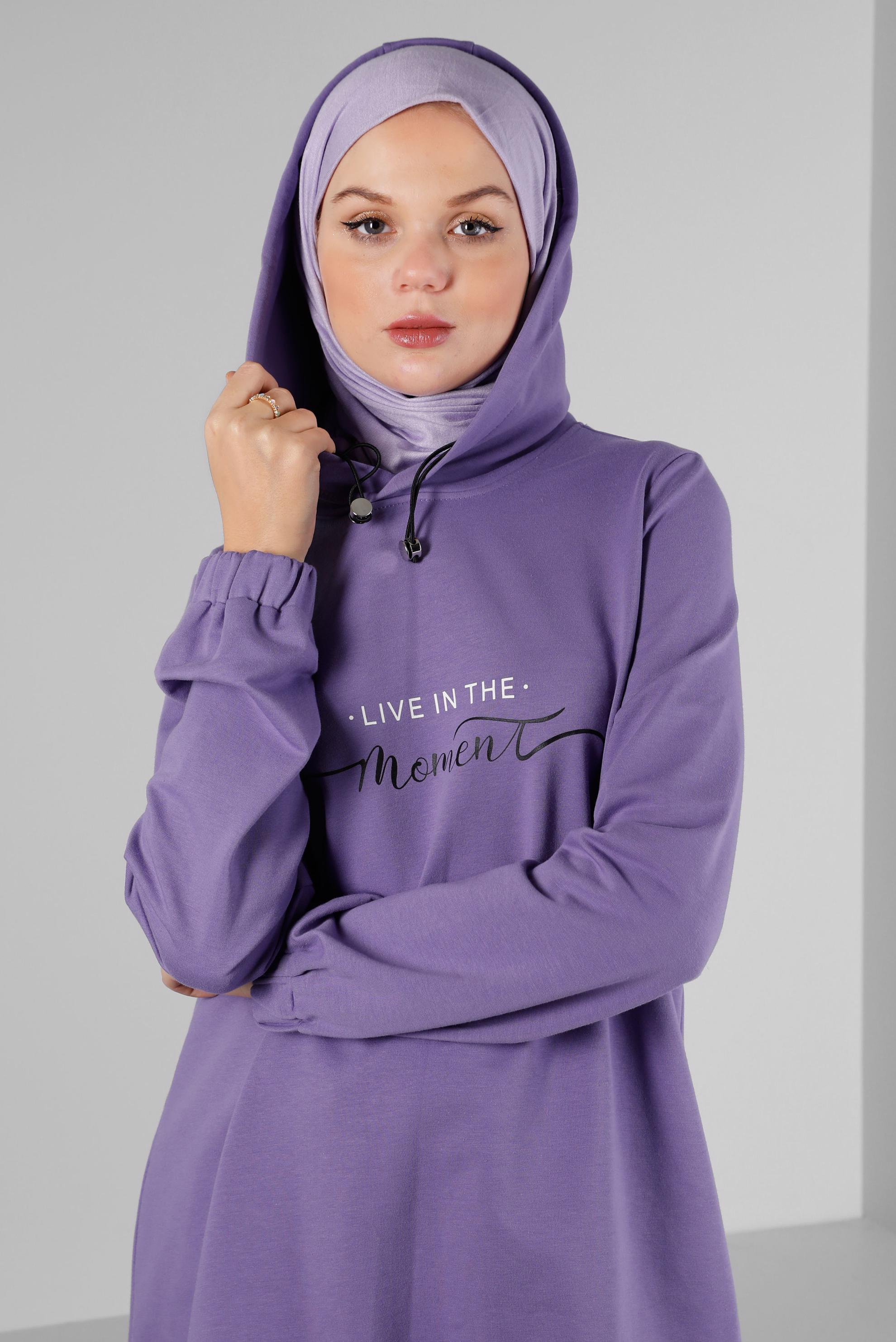 Tesettür giyim MOR YAZI DETAYLI İKİLİ PANT. EŞOFMAN 43352 