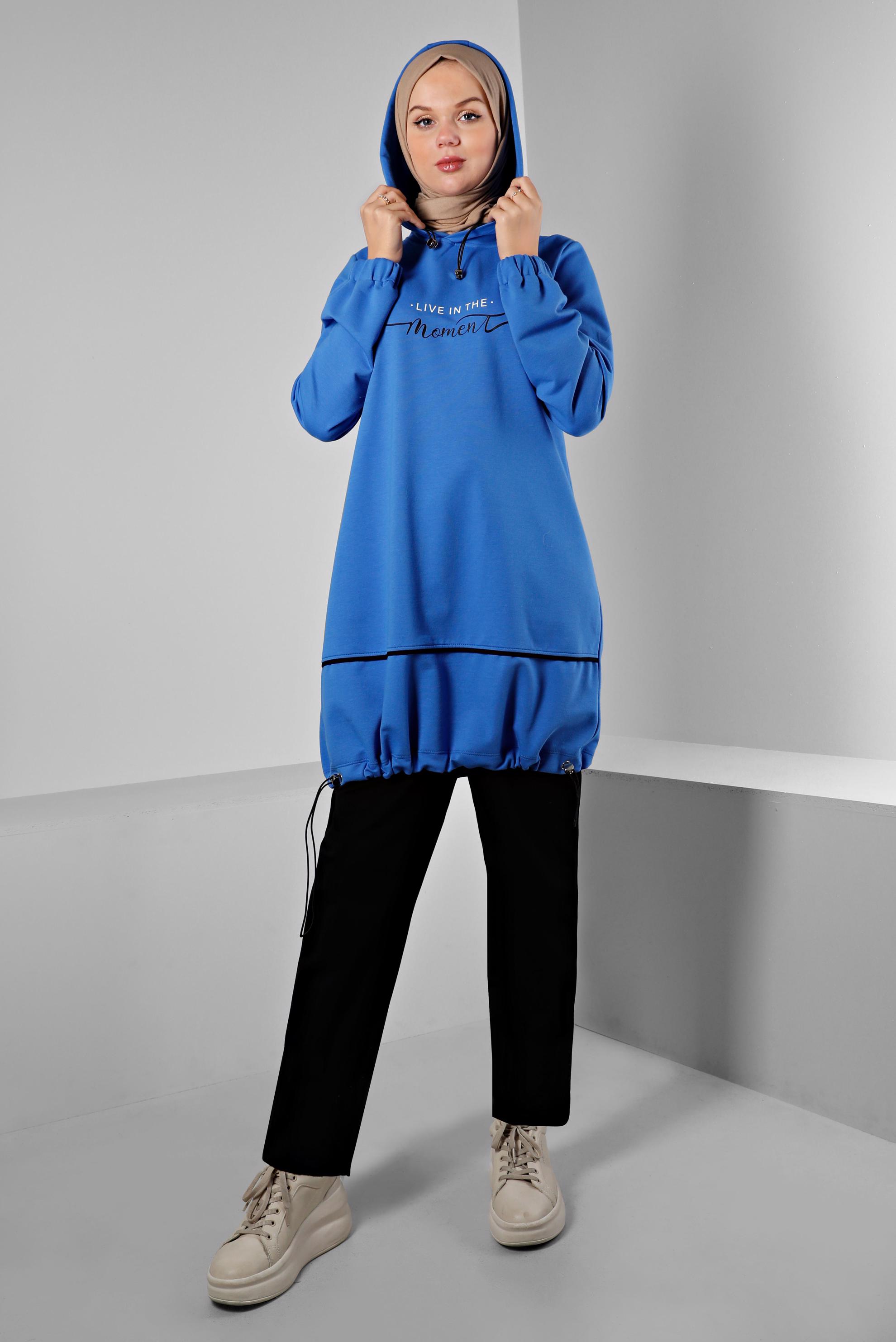 Tesettür giyim MAVİ YAZI DETAYLI İKİLİ PANT. EŞOFMAN 43352 