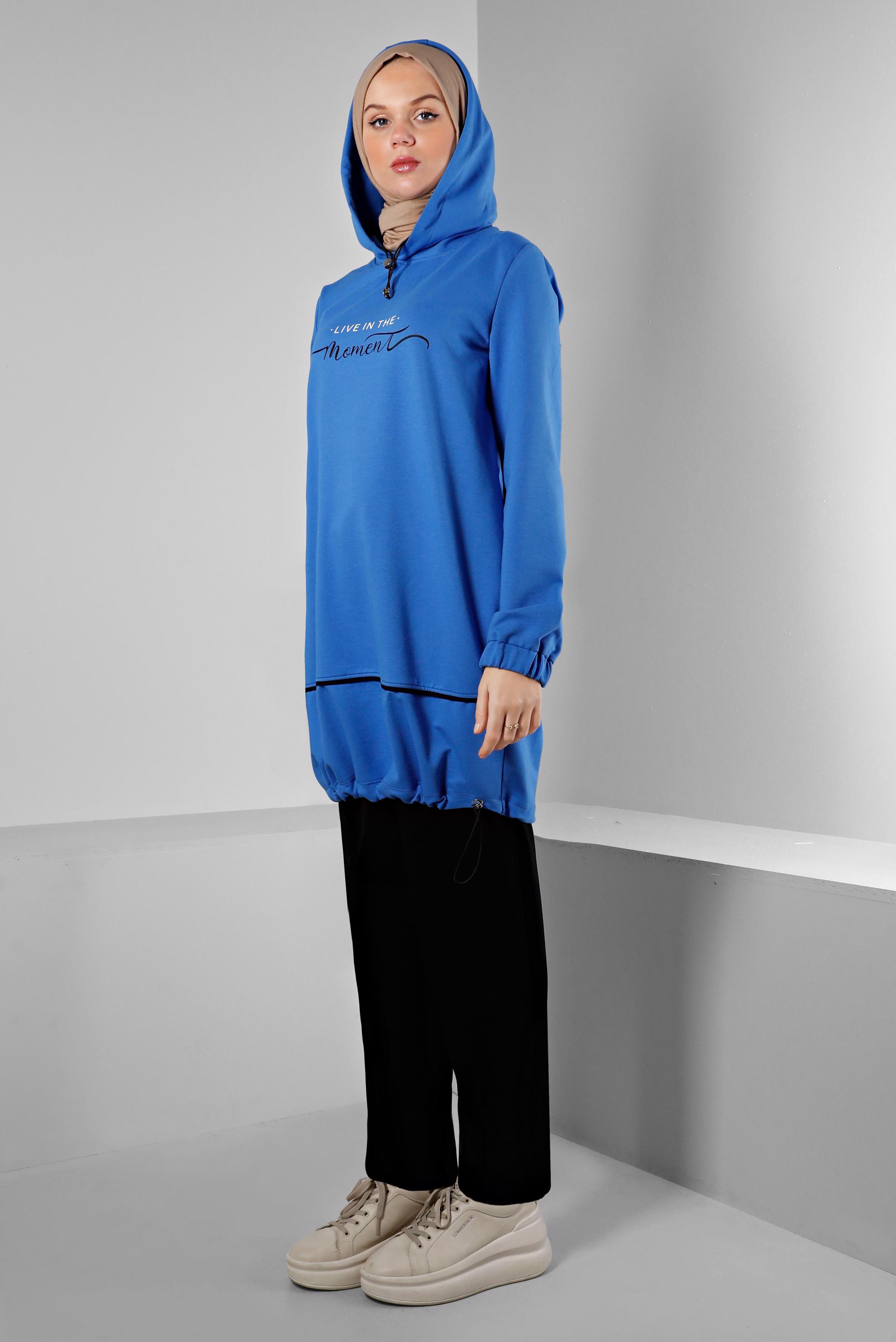 Tesettür giyim MAVİ YAZI DETAYLI İKİLİ PANT. EŞOFMAN 43352 