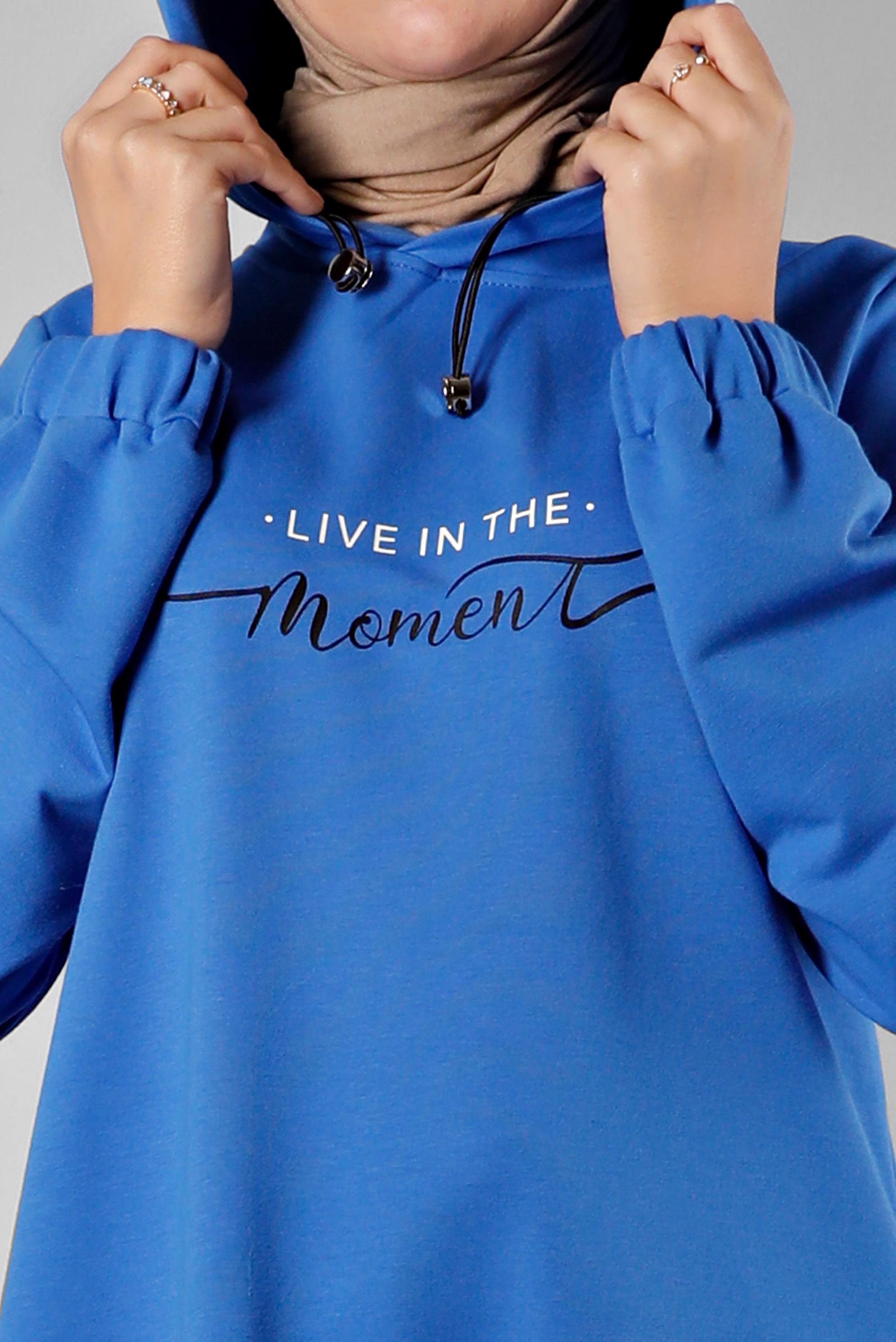 Tesettür giyim MAVİ YAZI DETAYLI İKİLİ PANT. EŞOFMAN 43352 