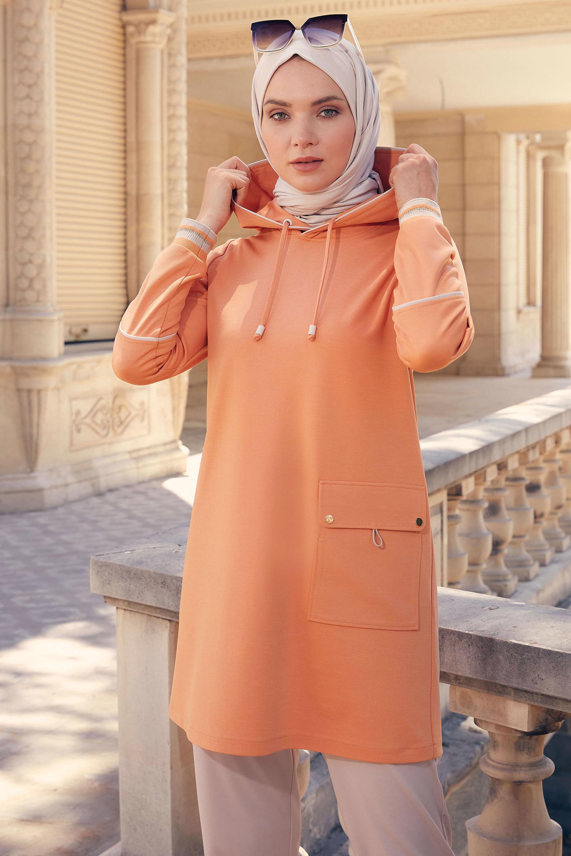 Tesettür giyim TURUNCU CEP DETAYLI İKİLİ PANT. EŞOFMAN TAKIM 43353 