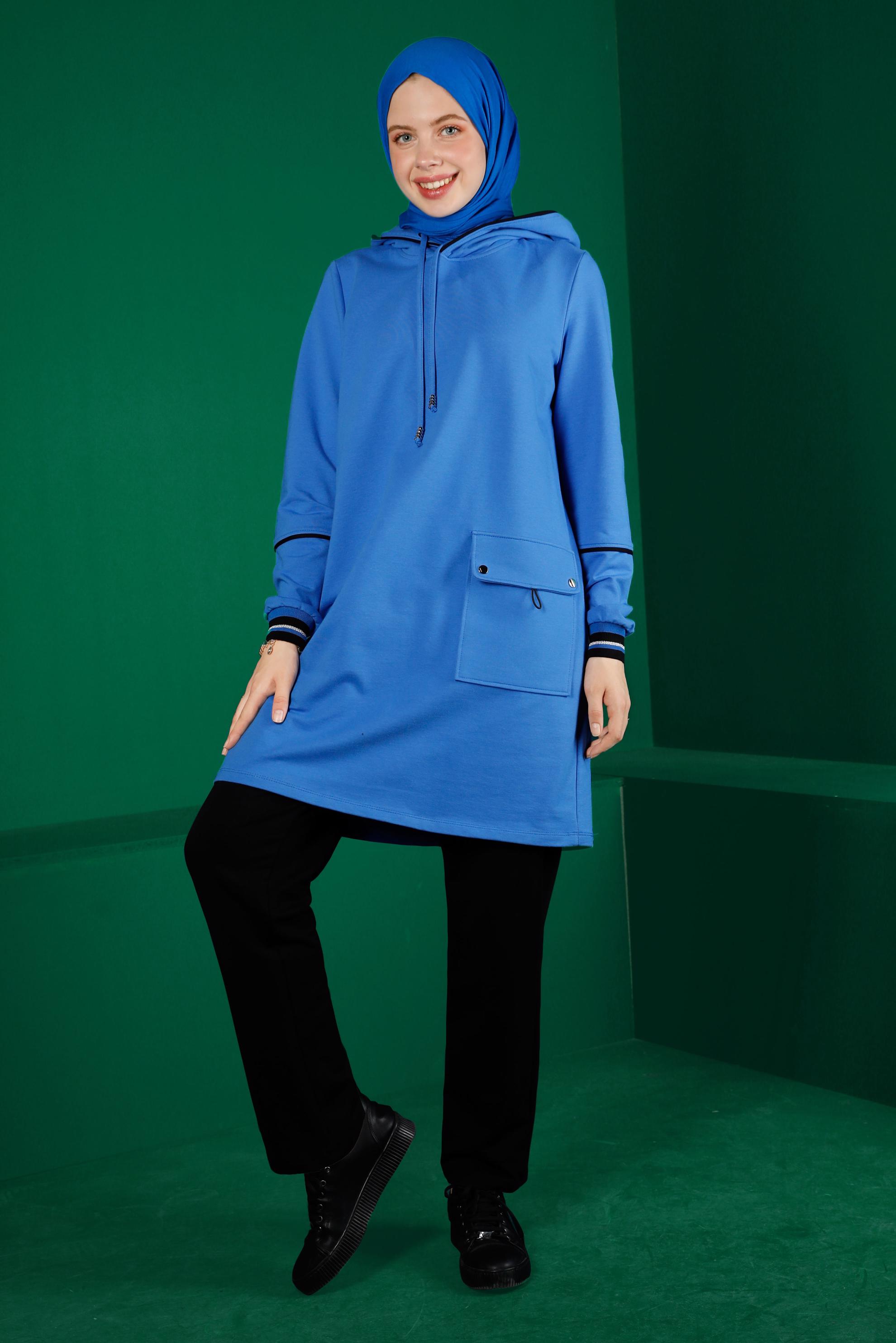 Tesettür giyim MAVİ CEP DETAYLI İKİLİ PANT. EŞOFMAN TAKIM 43353 