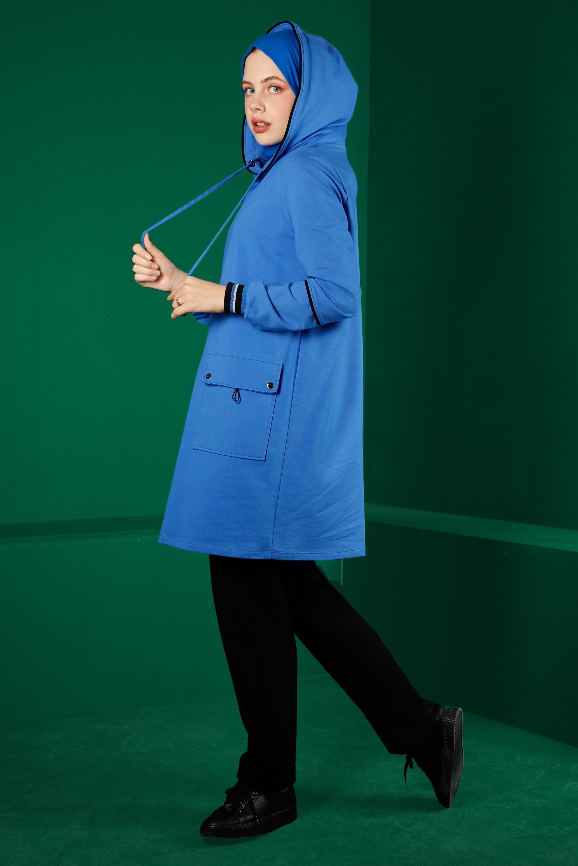 Tesettür giyim MAVİ CEP DETAYLI İKİLİ PANT. EŞOFMAN TAKIM 43353 