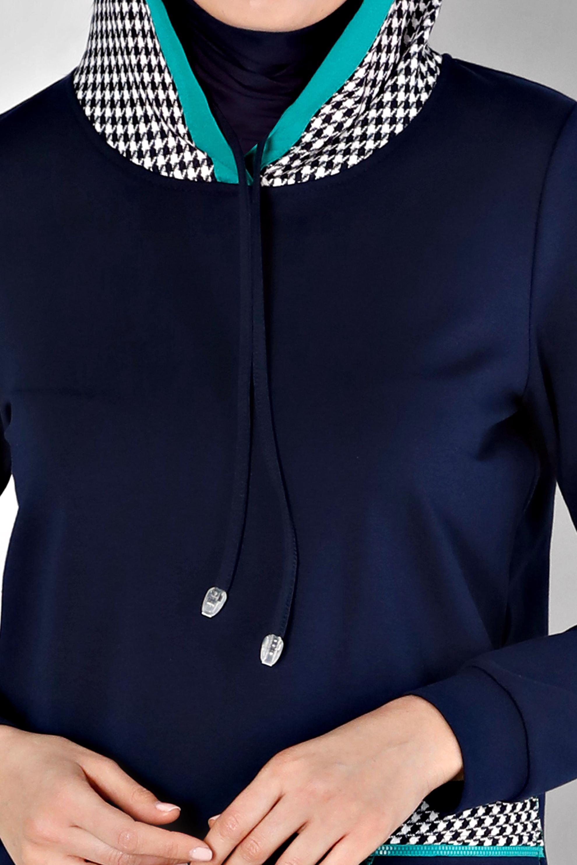 Tesettür giyim LACİVERT KAZAYAĞI DESEN KAPÜŞONLU CEPLİ İKİLİ PANT.EŞOFMAN TAKIM 43354