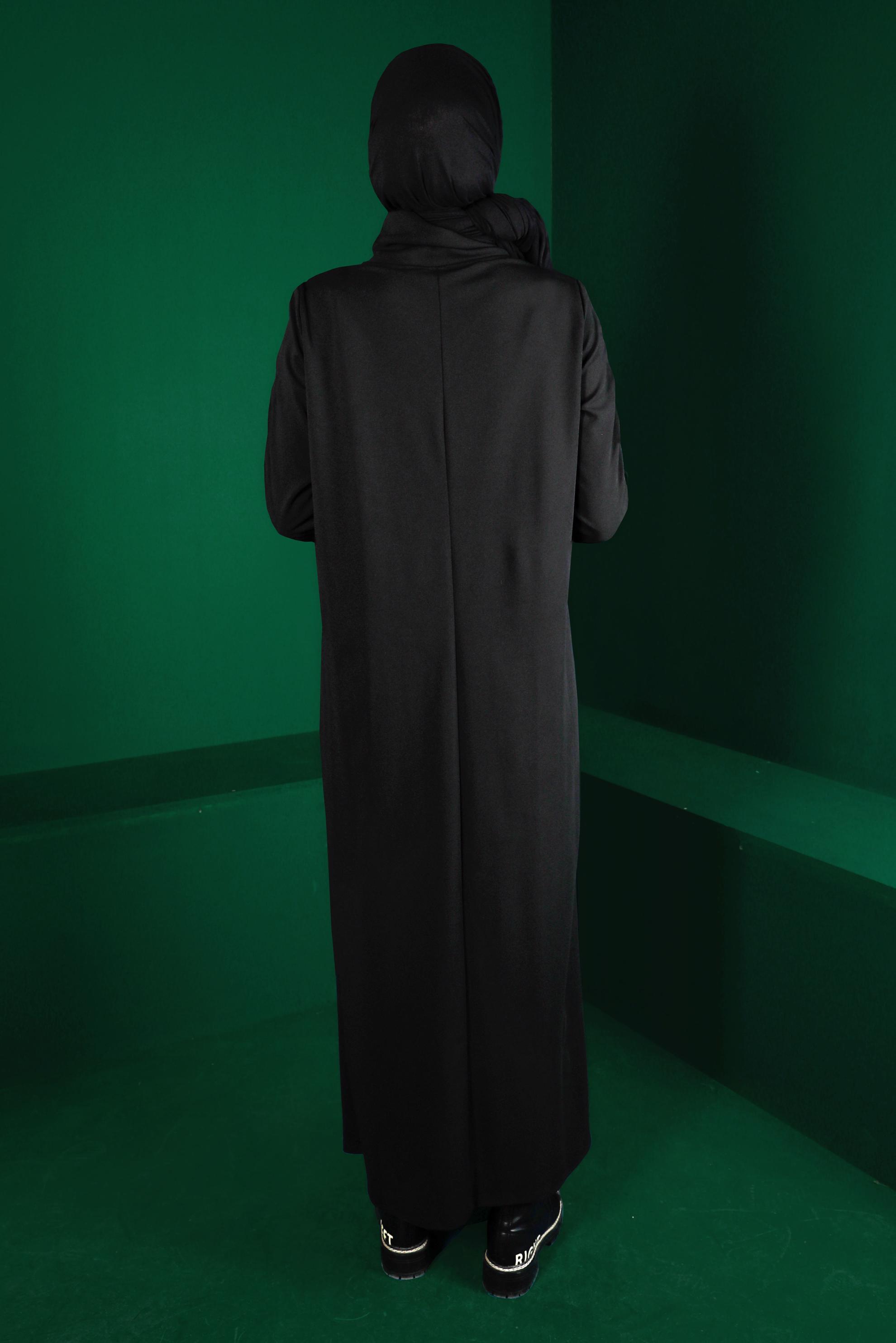 Vêtements hijab NOIR ROBE DE SURVÊTEMENT IMPRIMÉ DÉTAIL NOUÉ 43363