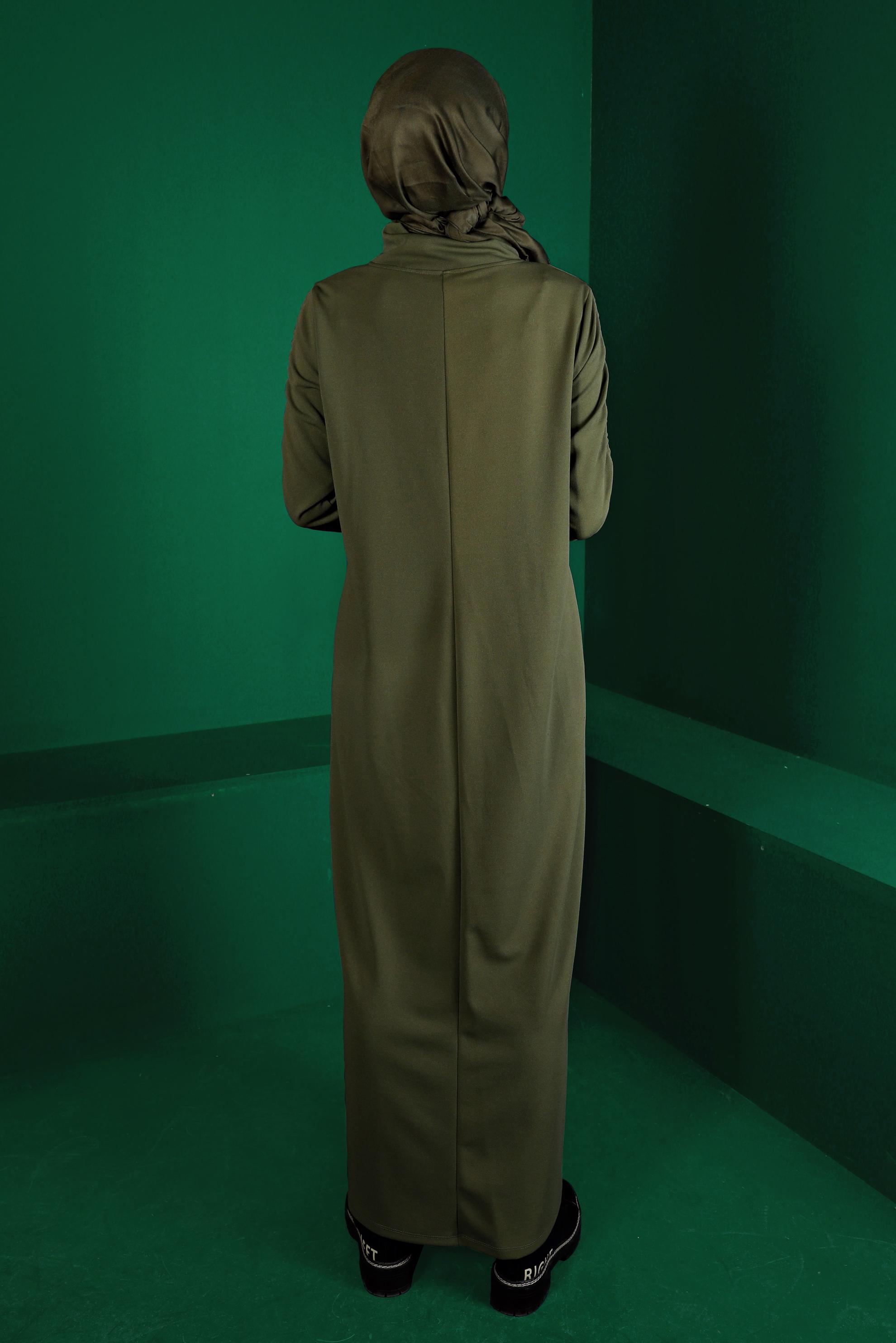 Vêtements hijab KAKI ROBE DE SURVÊTEMENT IMPRIMÉ DÉTAIL NOUÉ 43363