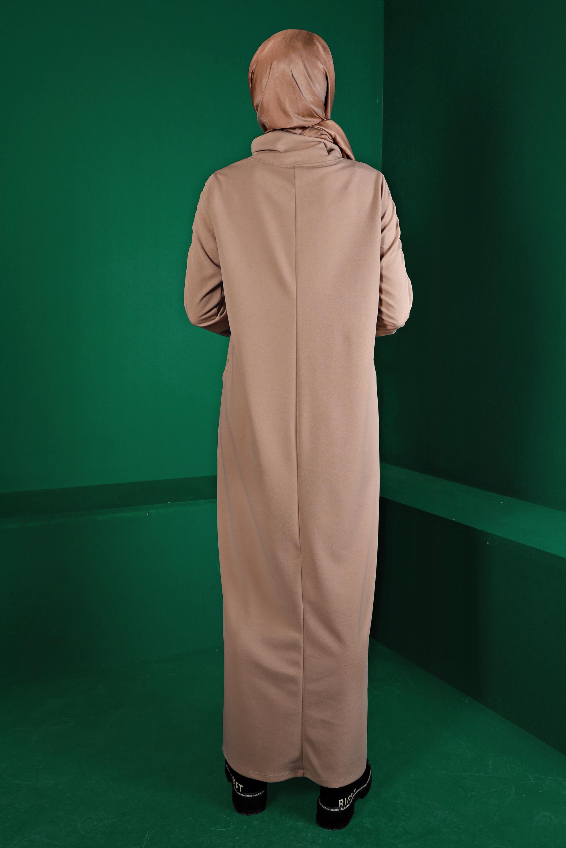 Vêtements hijab BEIGE ROBE DE SURVÊTEMENT IMPRIMÉ DÉTAIL NOUÉ 43363