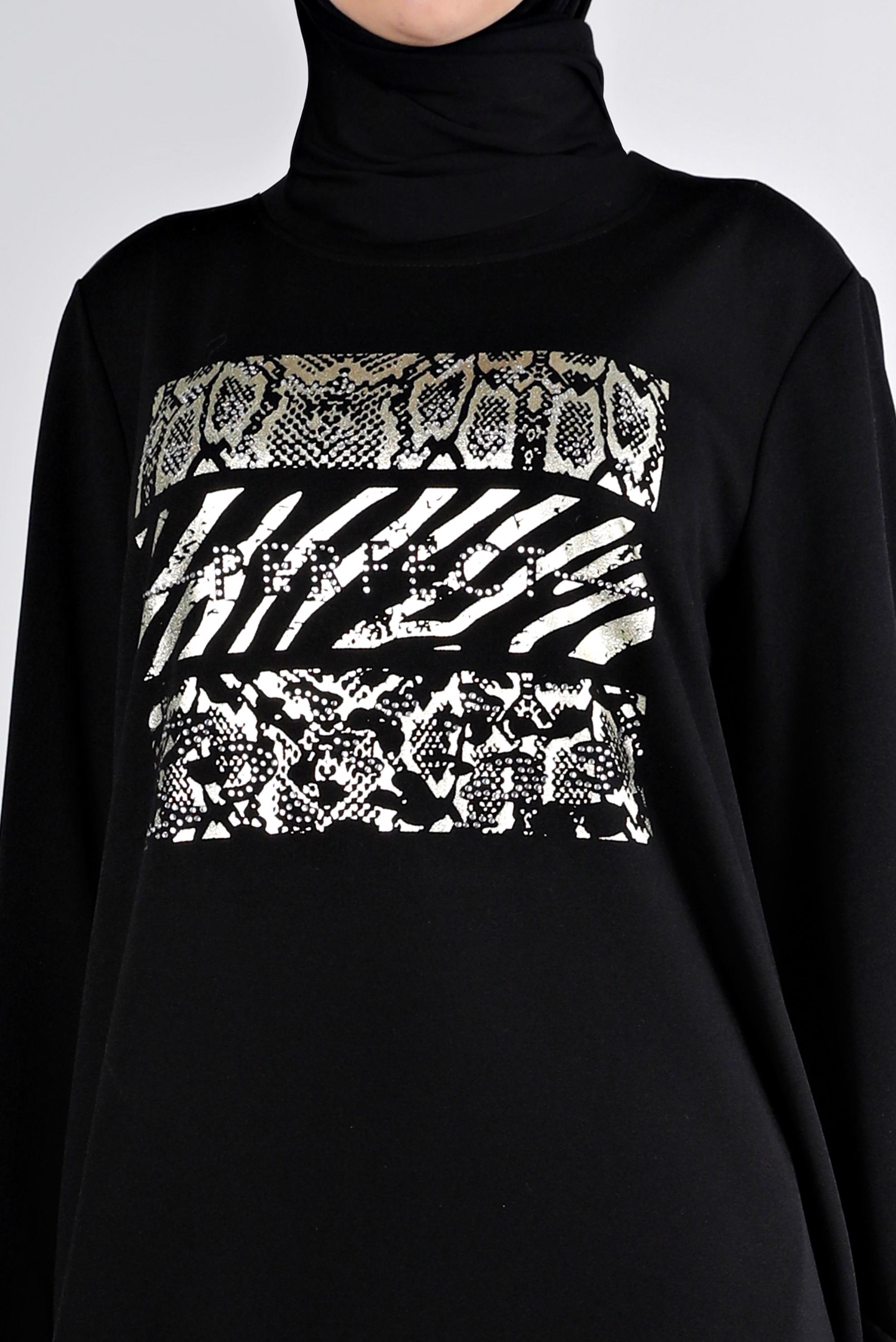 Vêtements hijab NOIR ROBE SURVÊTEMENT IMPRIMÉ À PRESSION 43364