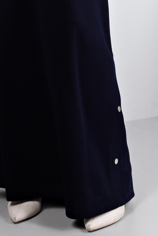 Vêtements hijab BLEU MARINE ROBE SURVÊTEMENT IMPRIMÉ À PRESSION 43364 - ALVİNA