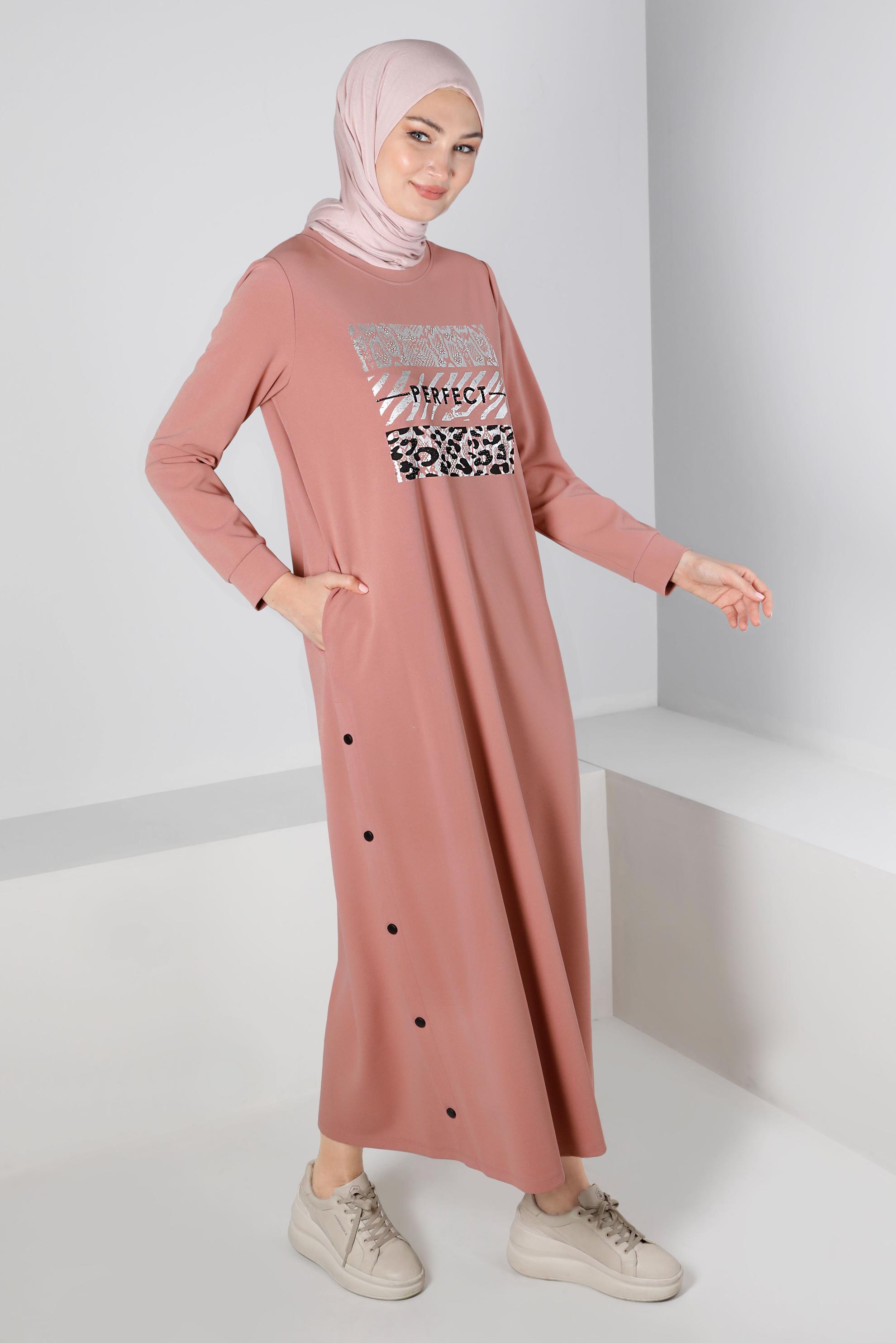 Vêtements hijab POUDRE ROBE SURVÊTEMENT IMPRIMÉ À PRESSION 43364