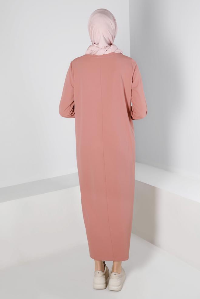 Vêtements hijab POUDRE ROBE SURVÊTEMENT IMPRIMÉ À PRESSION 43364 - ALVİNA