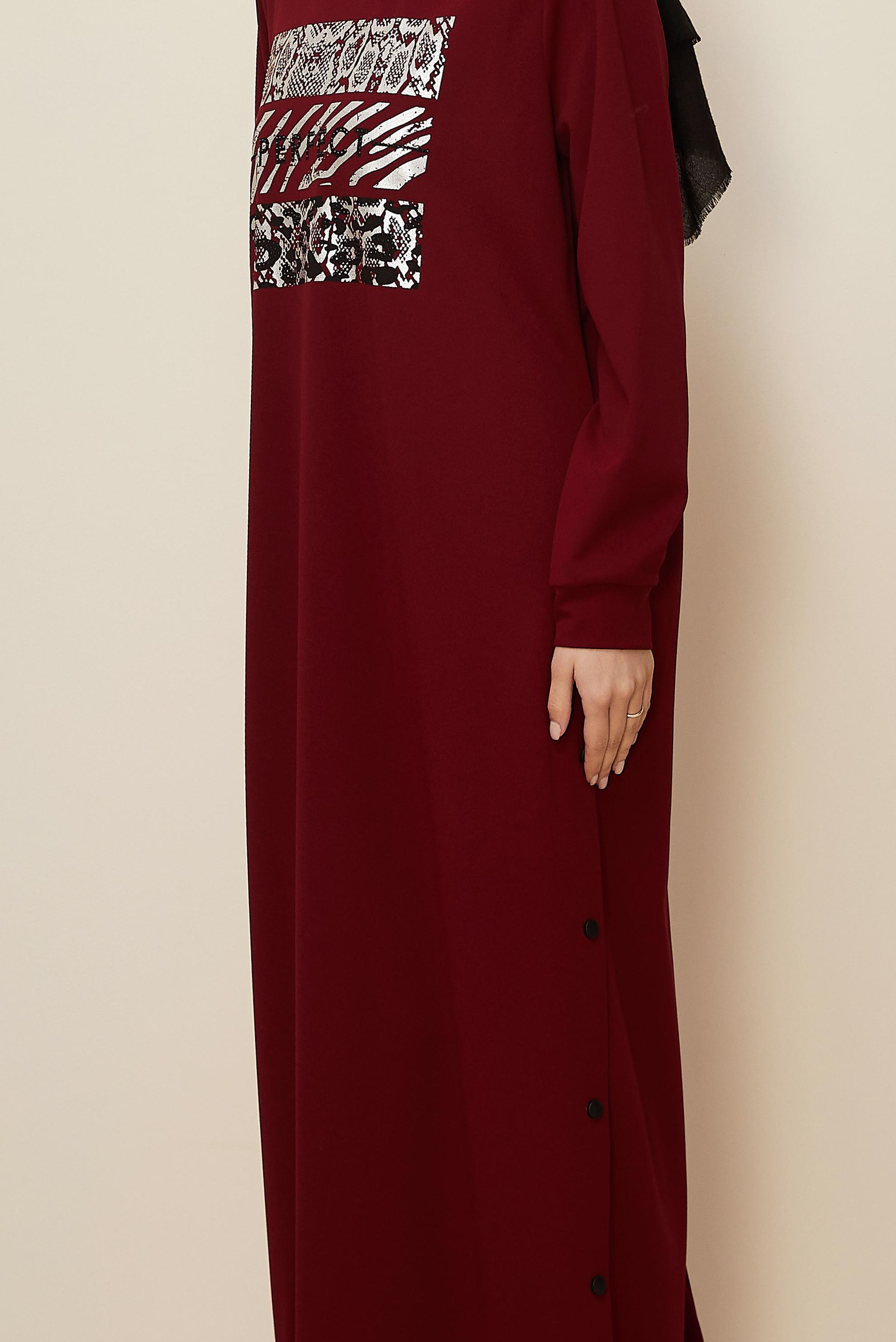 Tesettür giyim KIRMIZI ÇITÇITLI BASKILI EŞOFMAN ELBİSE 43364