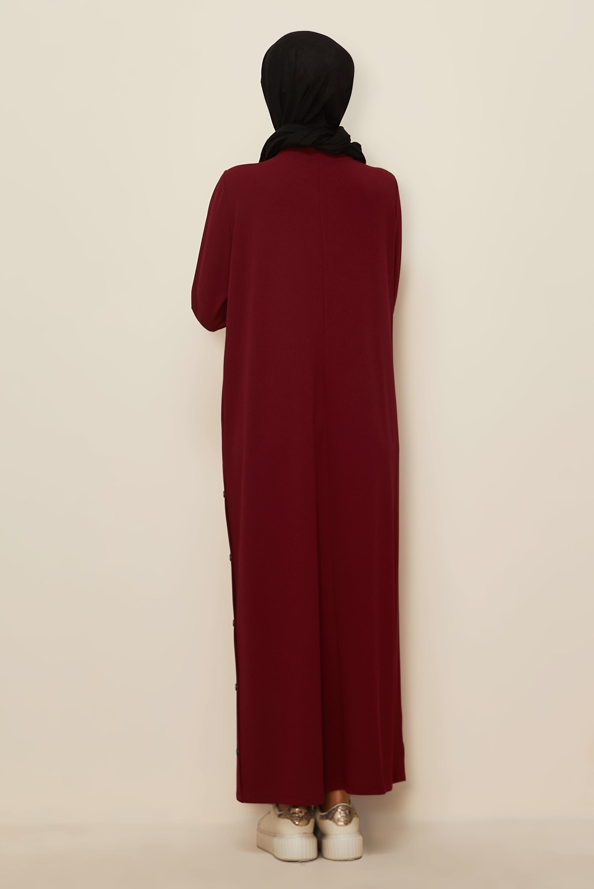 Tesettür giyim KIRMIZI ÇITÇITLI BASKILI EŞOFMAN ELBİSE 43364