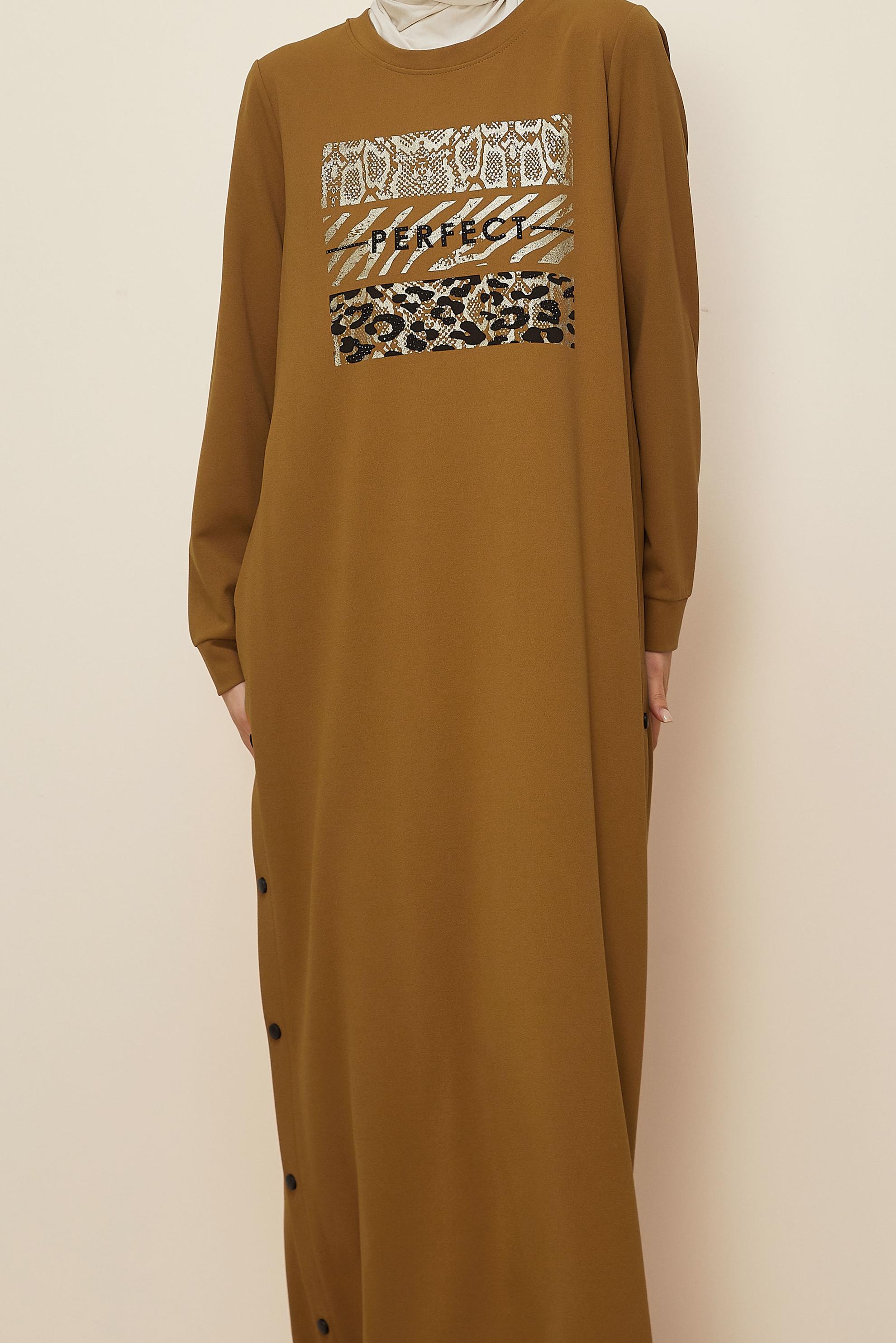 Tesettür giyim SARI ÇITÇITLI BASKILI EŞOFMAN ELBİSE 43364