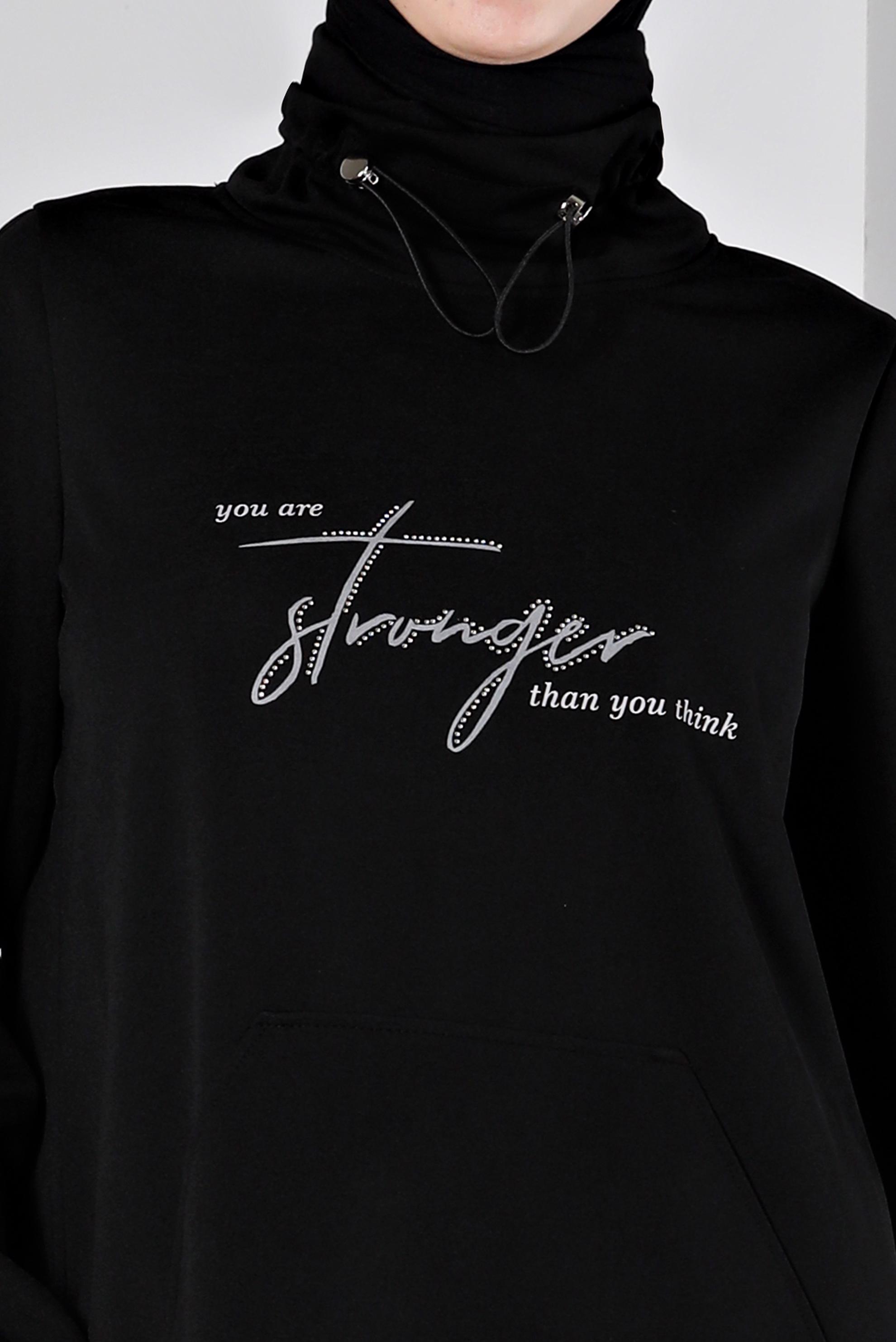 Hijab clothing BLACK SMOCKING COLLAR PRINTED 2-PIECE TRACKSUIT SET 43365