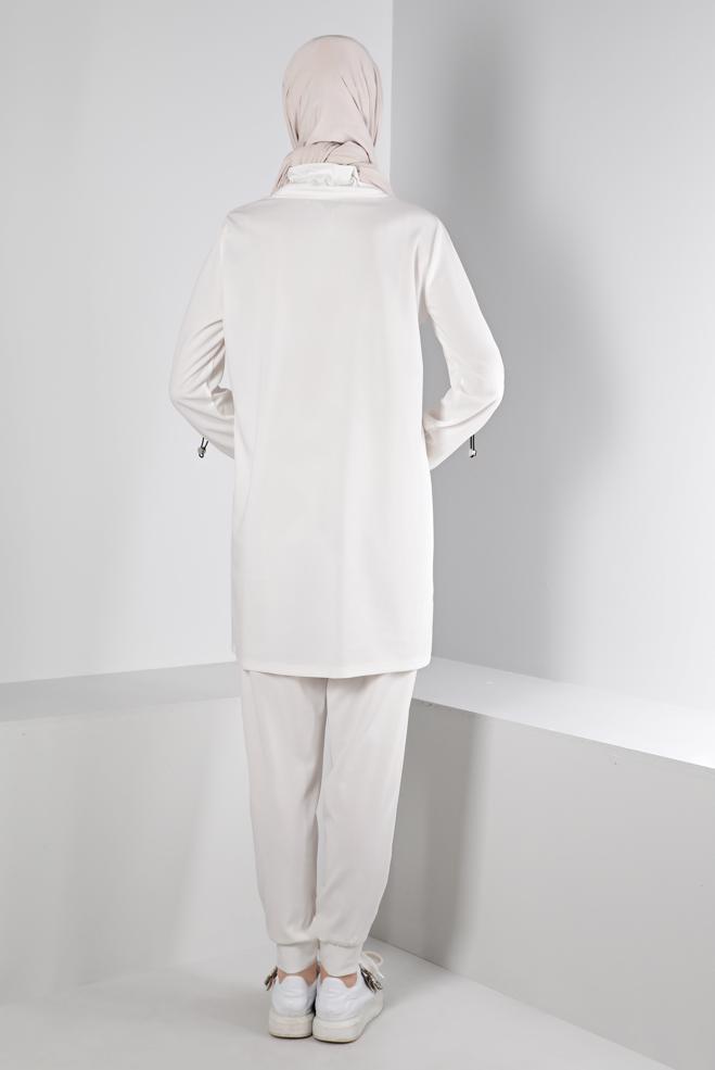 Hijab-Kleidung WEISS BEDRUCKTER TRAININGSANZUG 43365 - ALVİNA