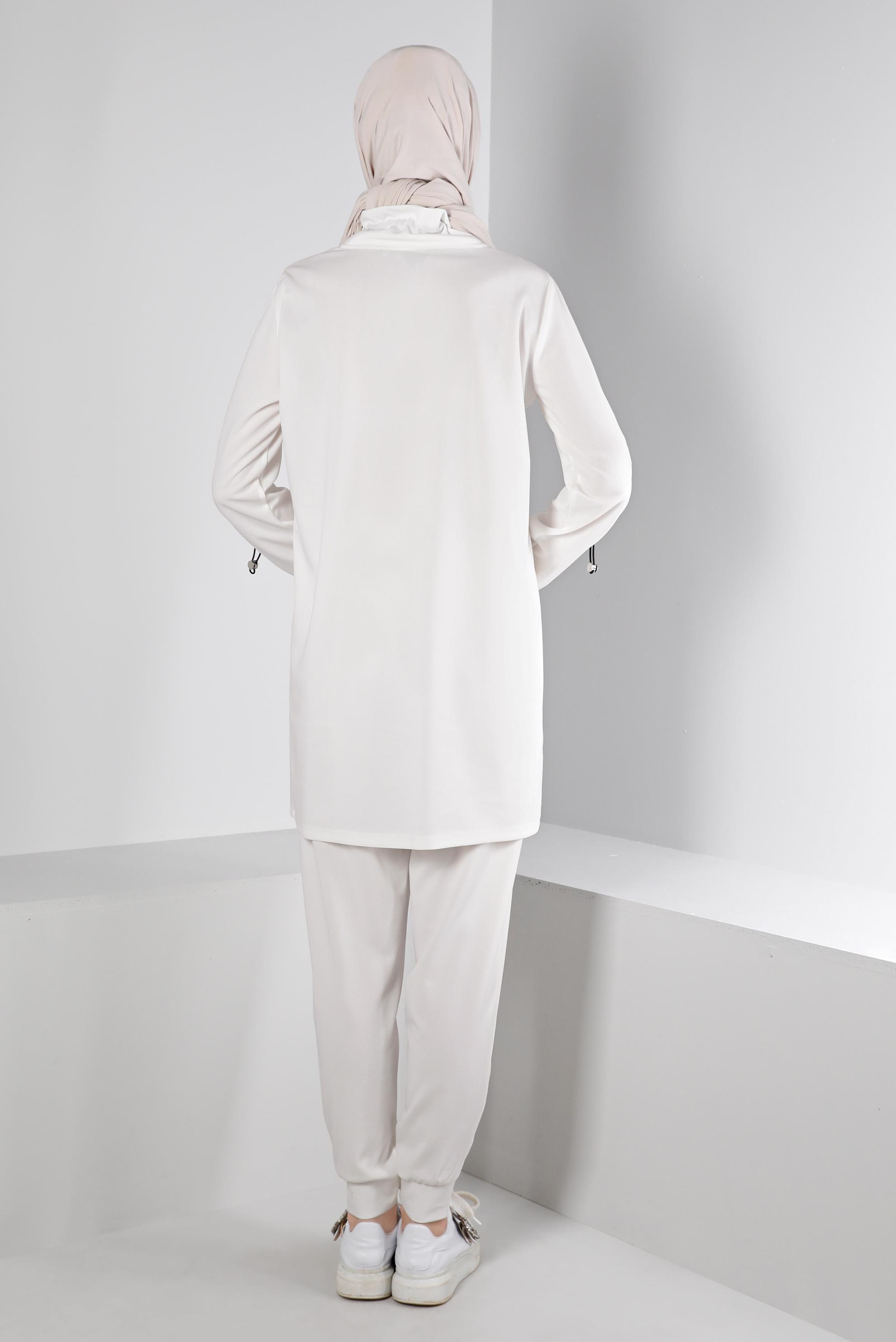 Hijab clothing WHITE SMOCKING COLLAR PRINTED 2-PIECE TRACKSUIT SET 43365