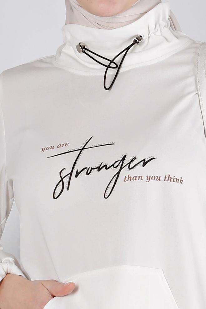 Hijab-Kleidung WEISS BEDRUCKTER TRAININGSANZUG 43365 - ALVİNA