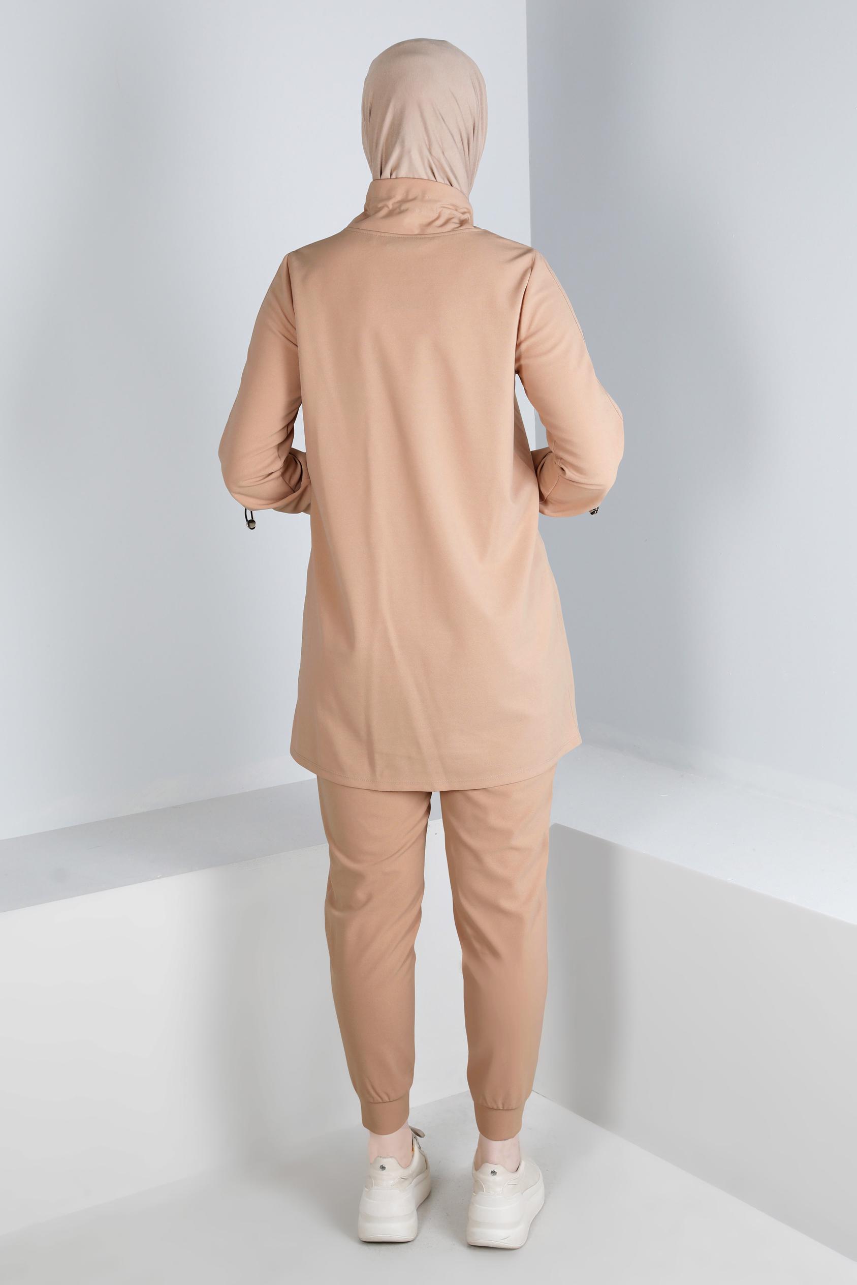 Tesettür giyim BEJ BASKILI EŞOFMAN TAKIMI 43365