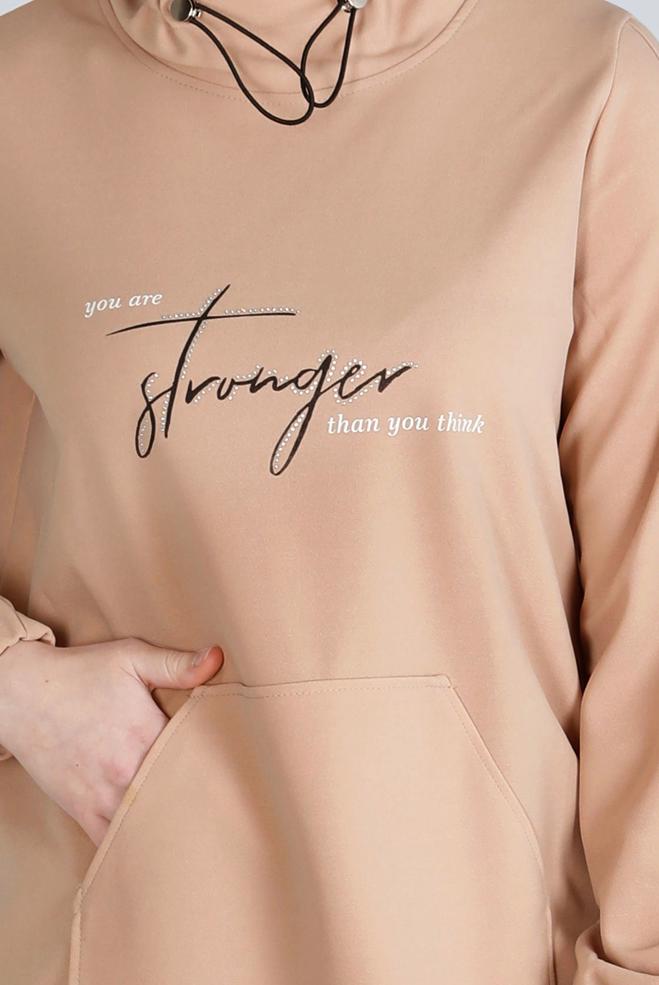 Tesettür giyim BEJ BASKILI EŞOFMAN TAKIMI 43365 - ALVİNA